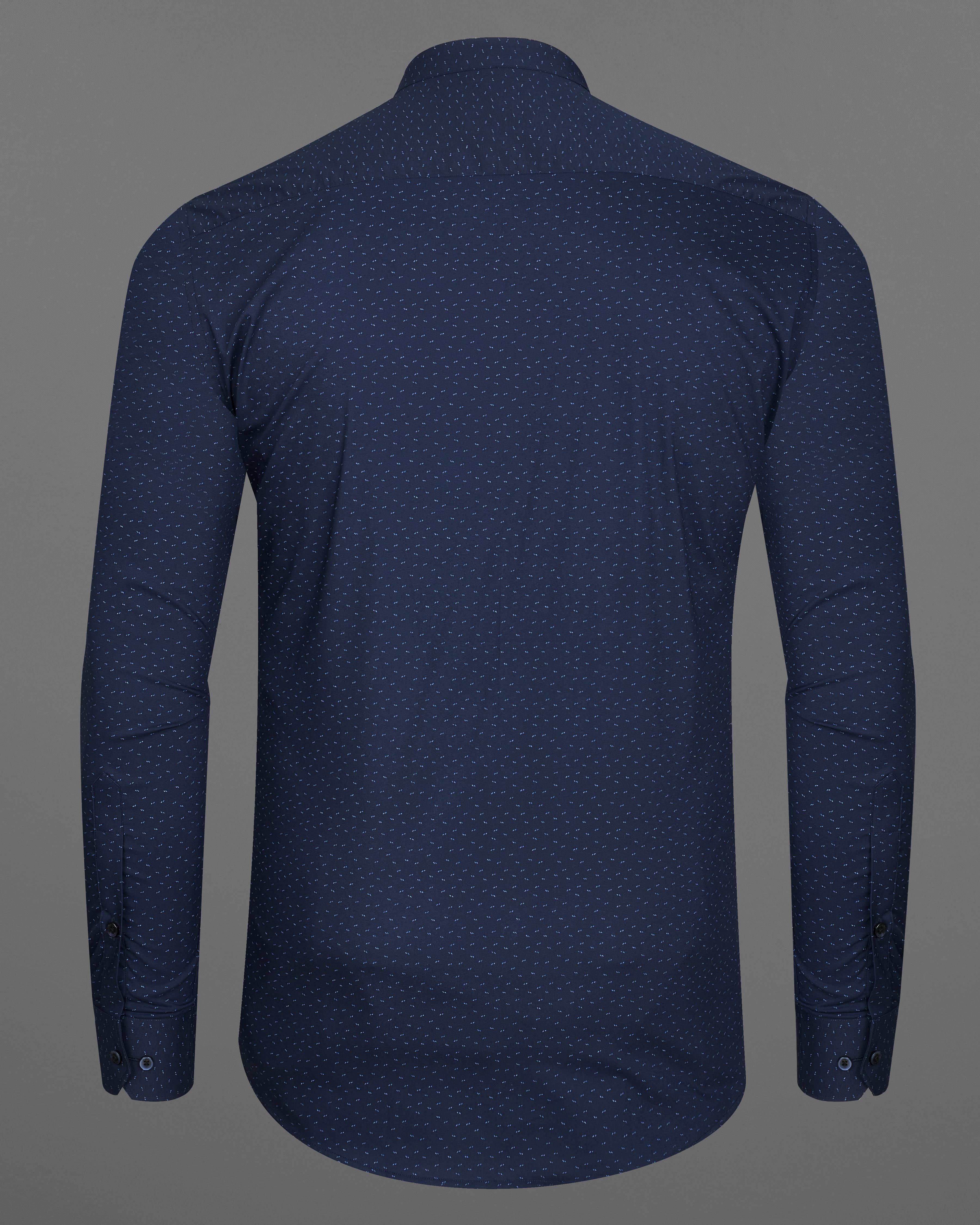 Ebony Navy Blue Printed Premium Cotton Shirt