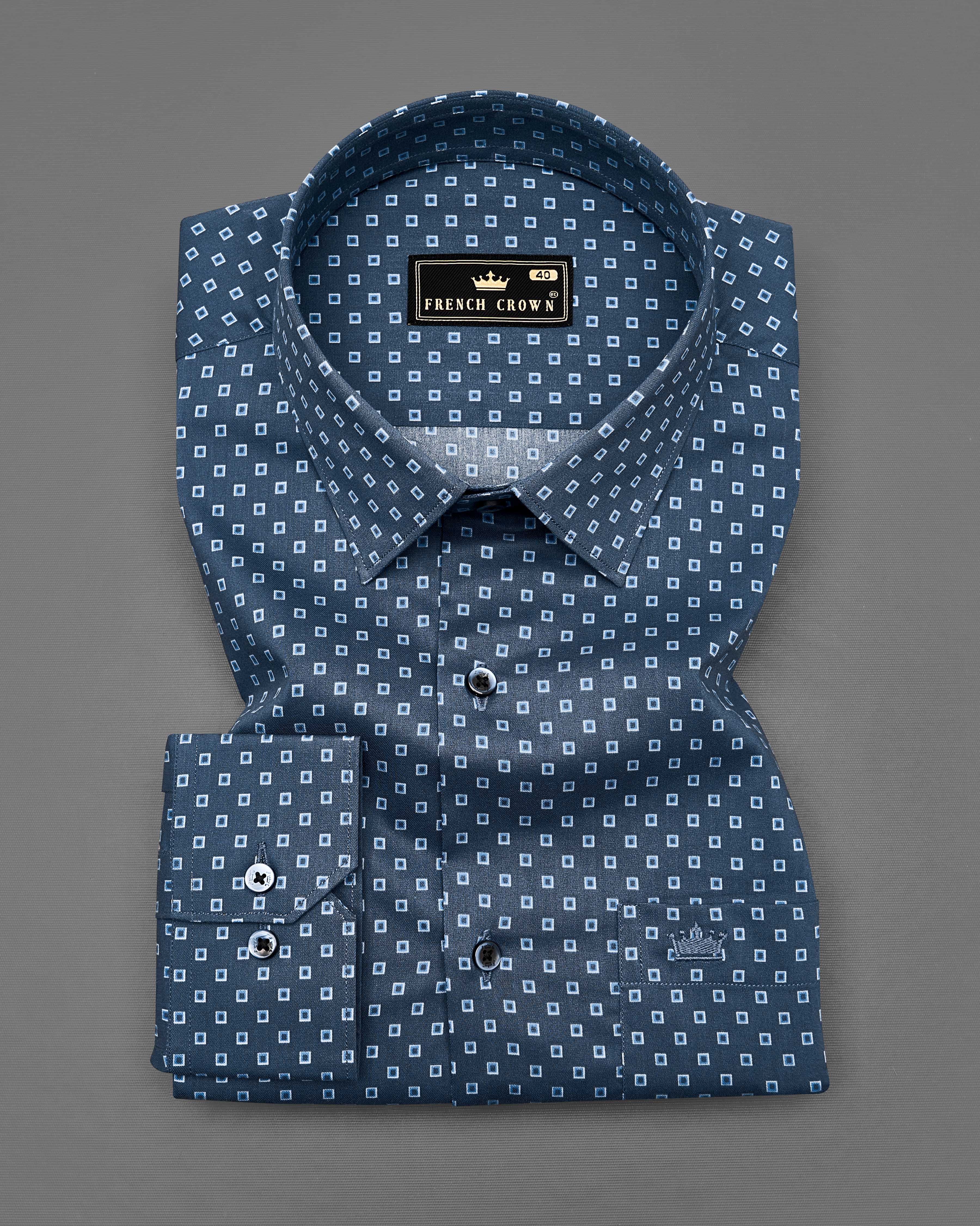 Rhino Blue Box Printed Premium Cotton Shirt