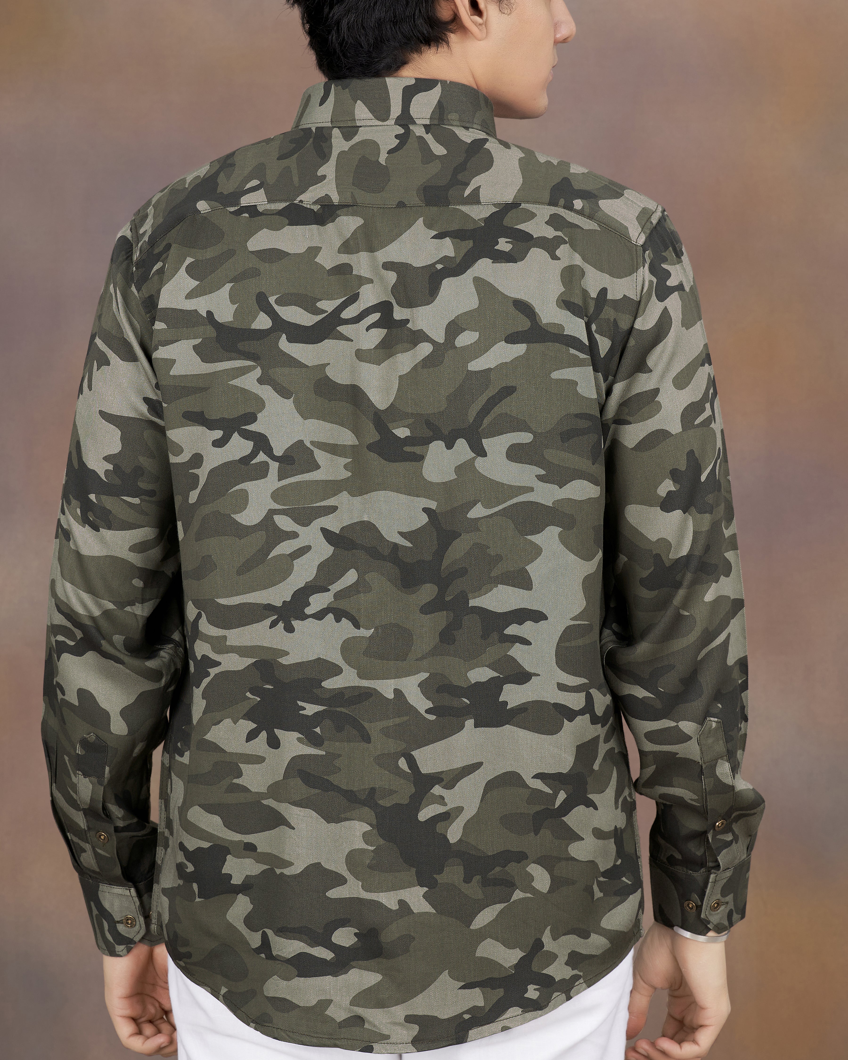 Lunar Green with Concord Gray Camouflage Printed  Premium Tencel Shirt