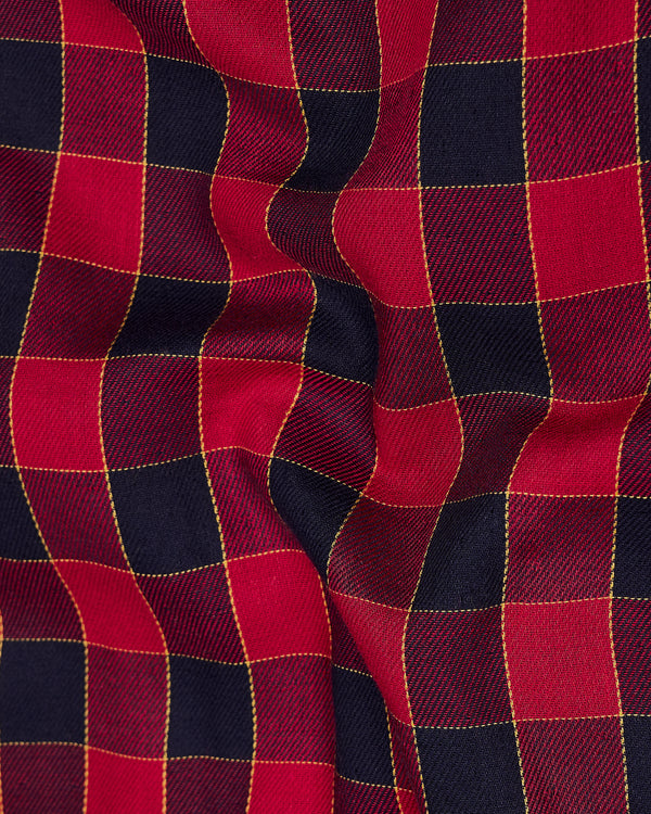 Carmine Red with Black Checked Twill Premium Cotton Shirt
