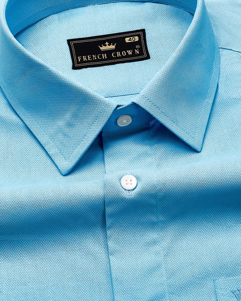 Cerulean Aqua Blue Formal/Casual Plain-Solid Premium Cotton Shirt For Men -  Rare Rabbit Shirts