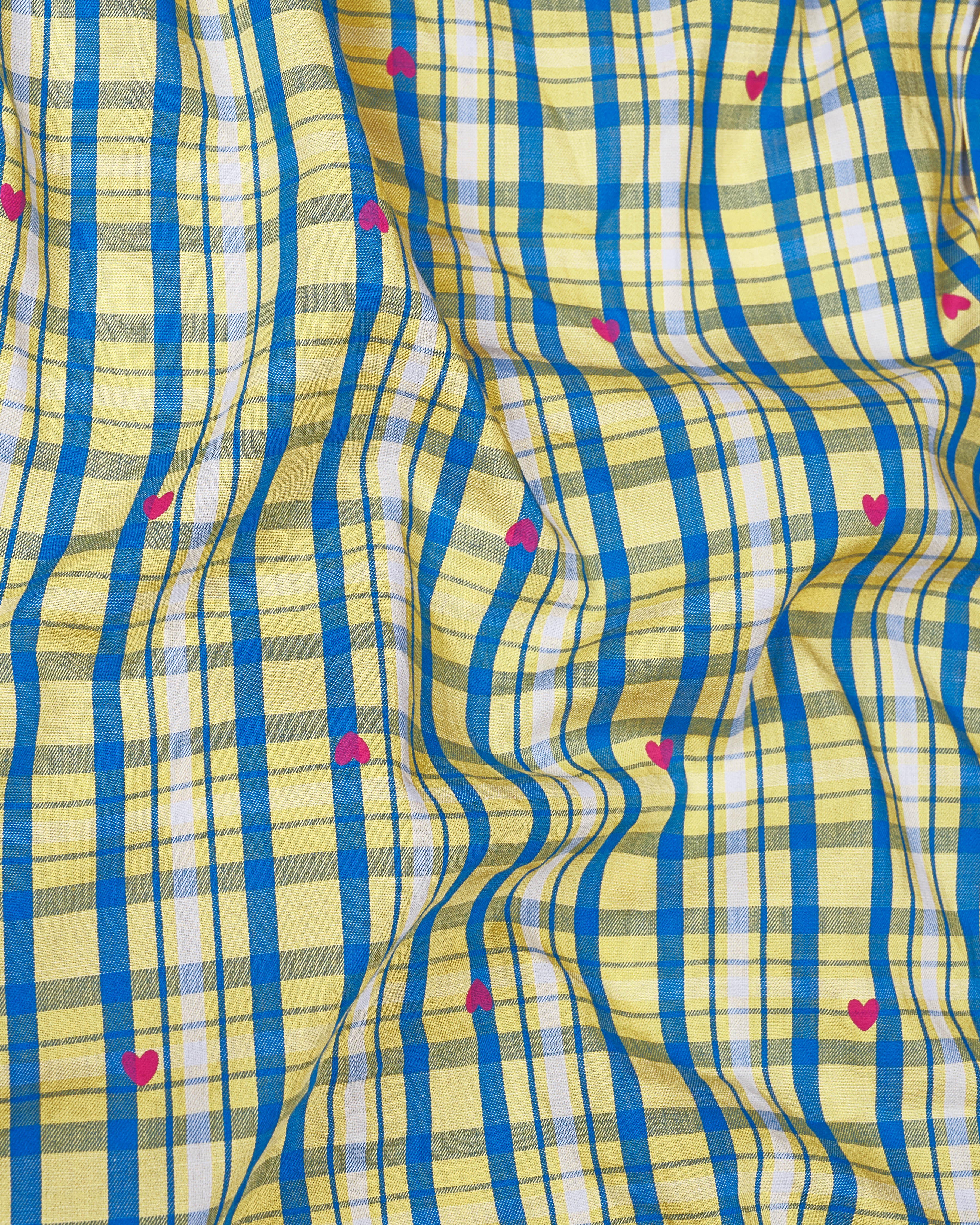 Marzipan Yellow with Matisse Blue Checkered with Heart Printed Premium Cotton Shirt