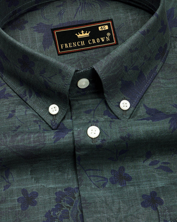 Iridium Green with Ebony Blue Textured Denim Shirt