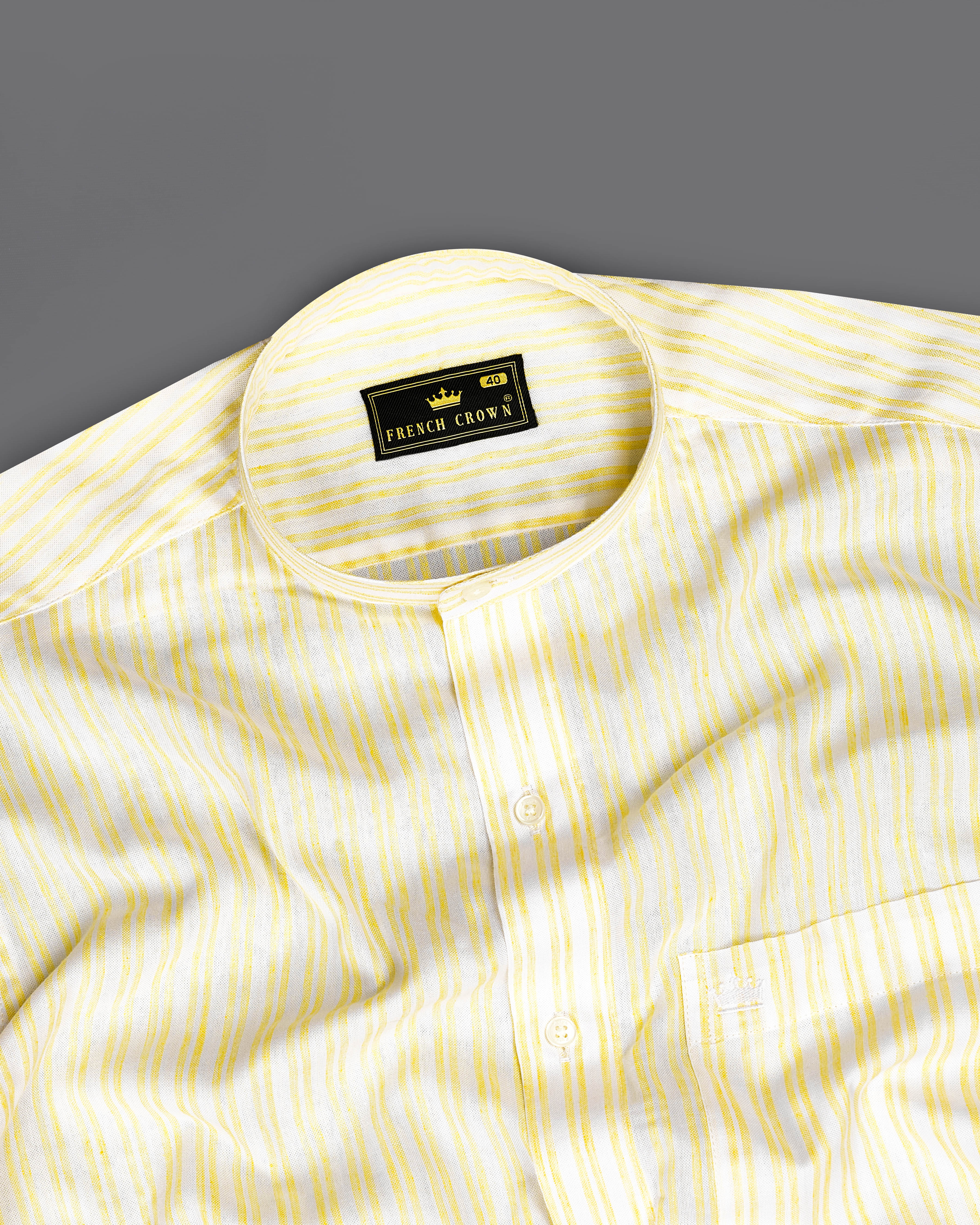 Portica Yellow and White Striped Premium Cotton Shirt