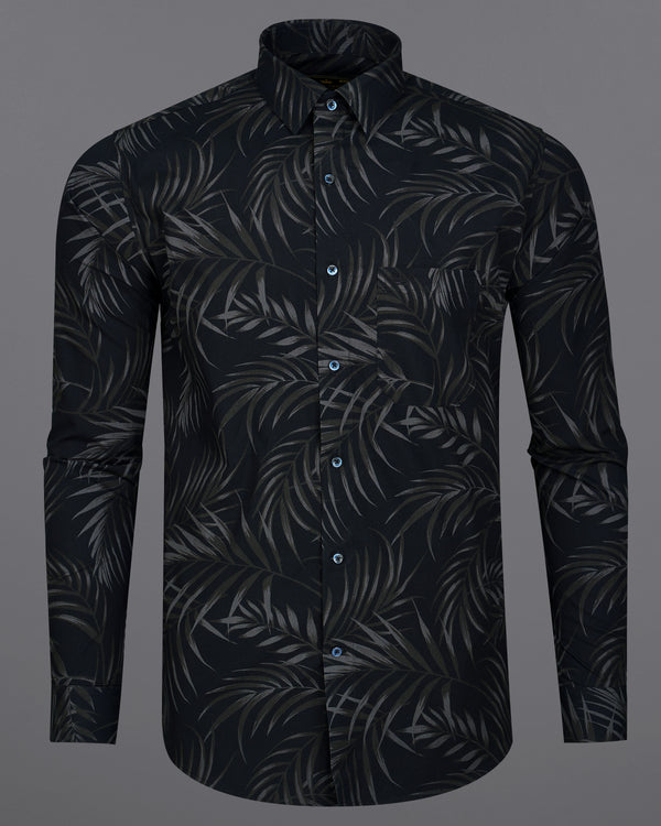 Jade Black Leaves Printed Premium Cotton Shirt