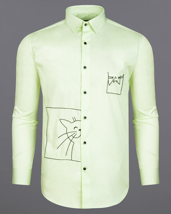 Periglacial Green with Black Subtle Sheen Embroidered Super Soft Premium Cotton Shirt