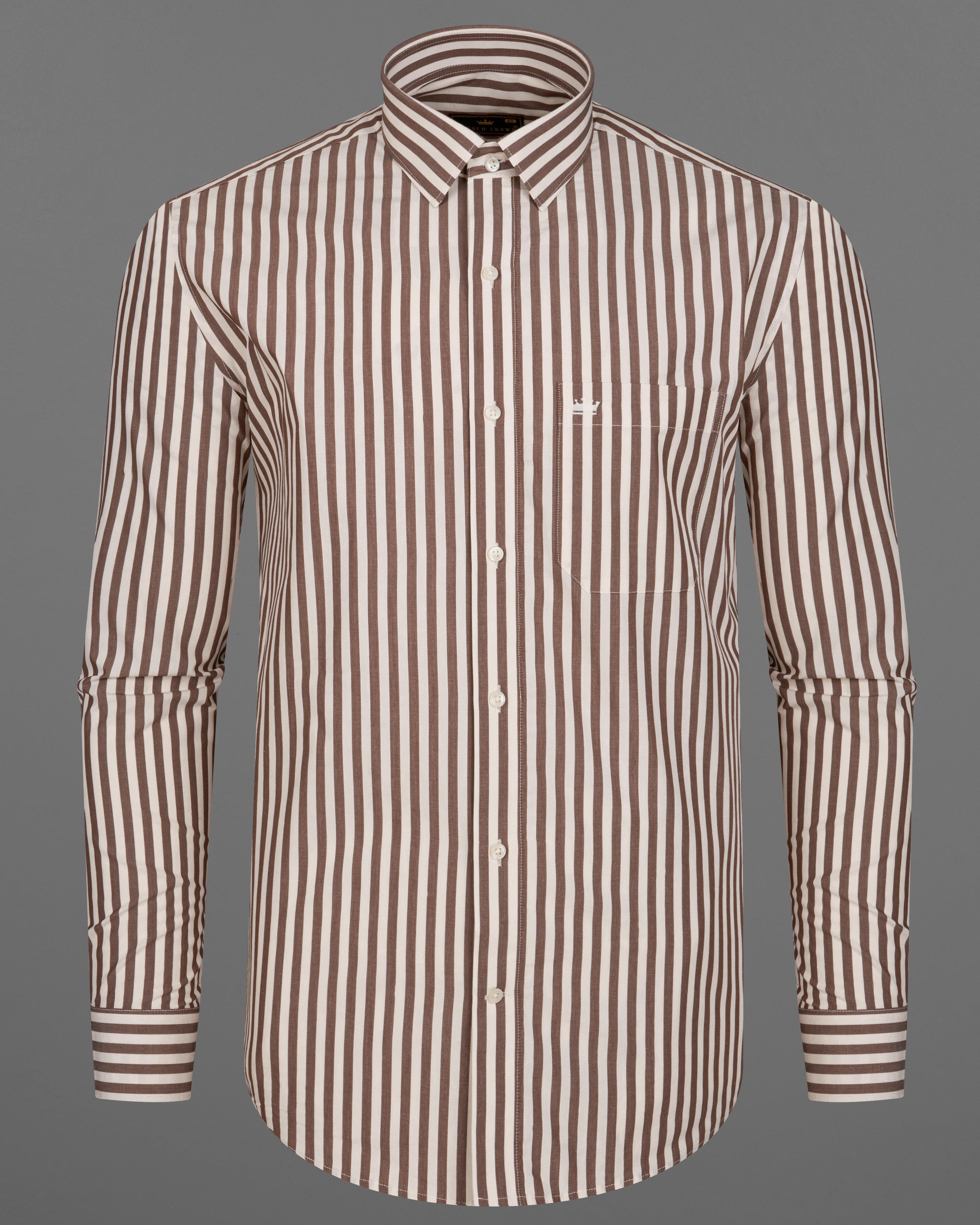 Puce with Gainsboro Brown Striped Premium Cotton Shirt