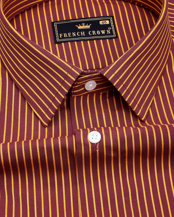 Persian Maroon and Macaroni Yellow Striped Dobby Textured Premium Giza Cotton Shirt
