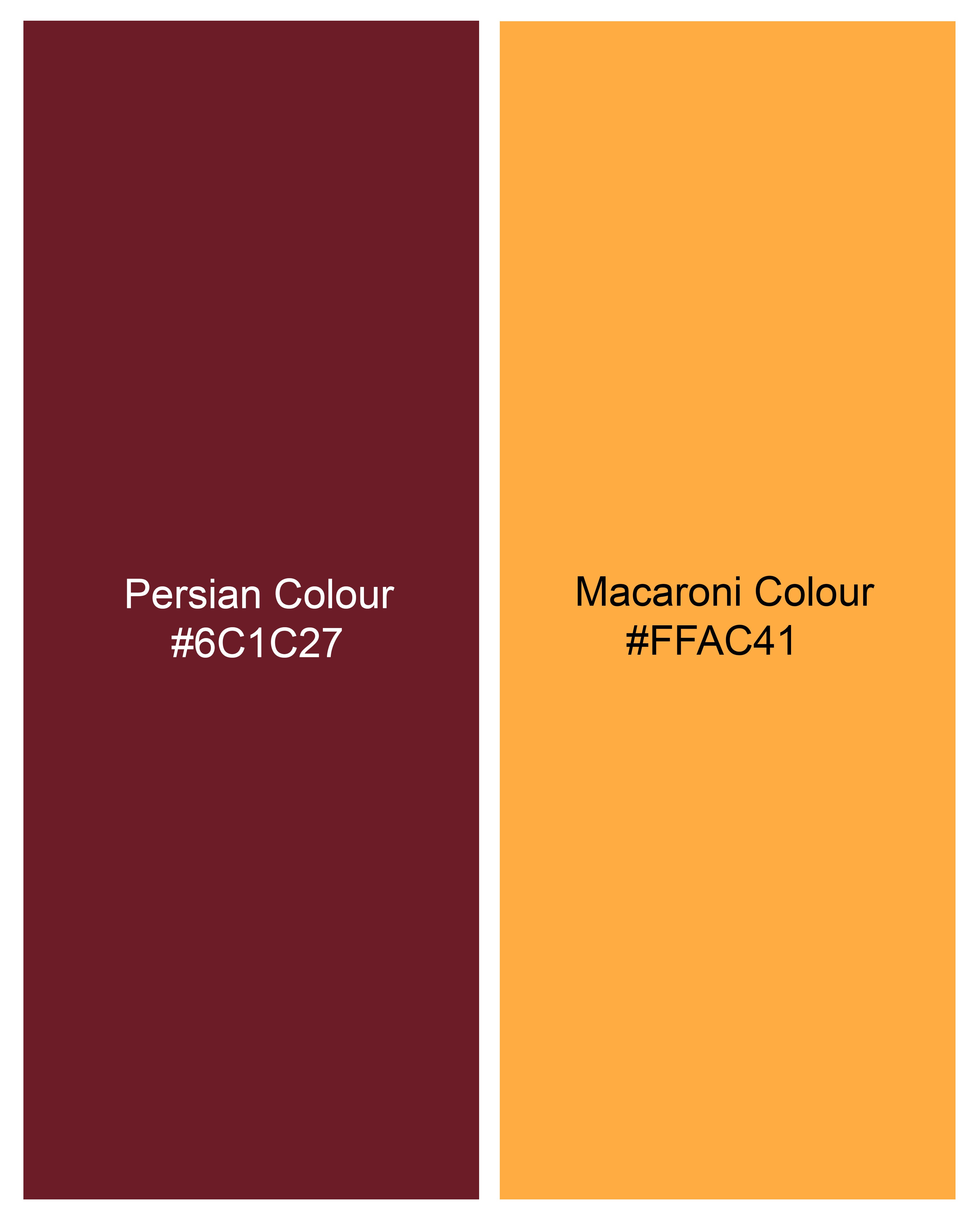 Persian Maroon and Macaroni Yellow Striped Dobby Textured Premium Giza Cotton Shirt