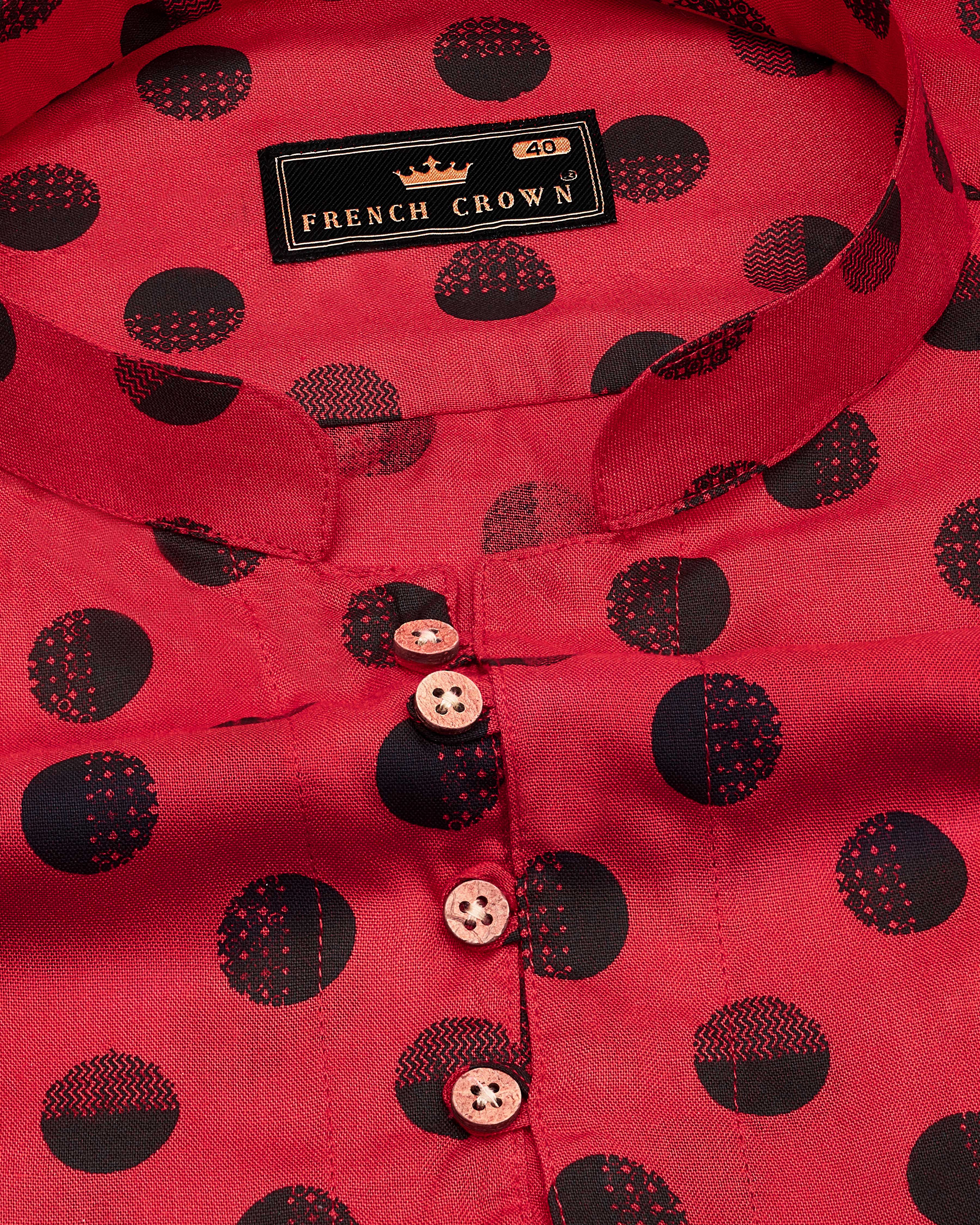 Cardinal Red with Black Polka Dotted Premium Tencel Kurta Shirt