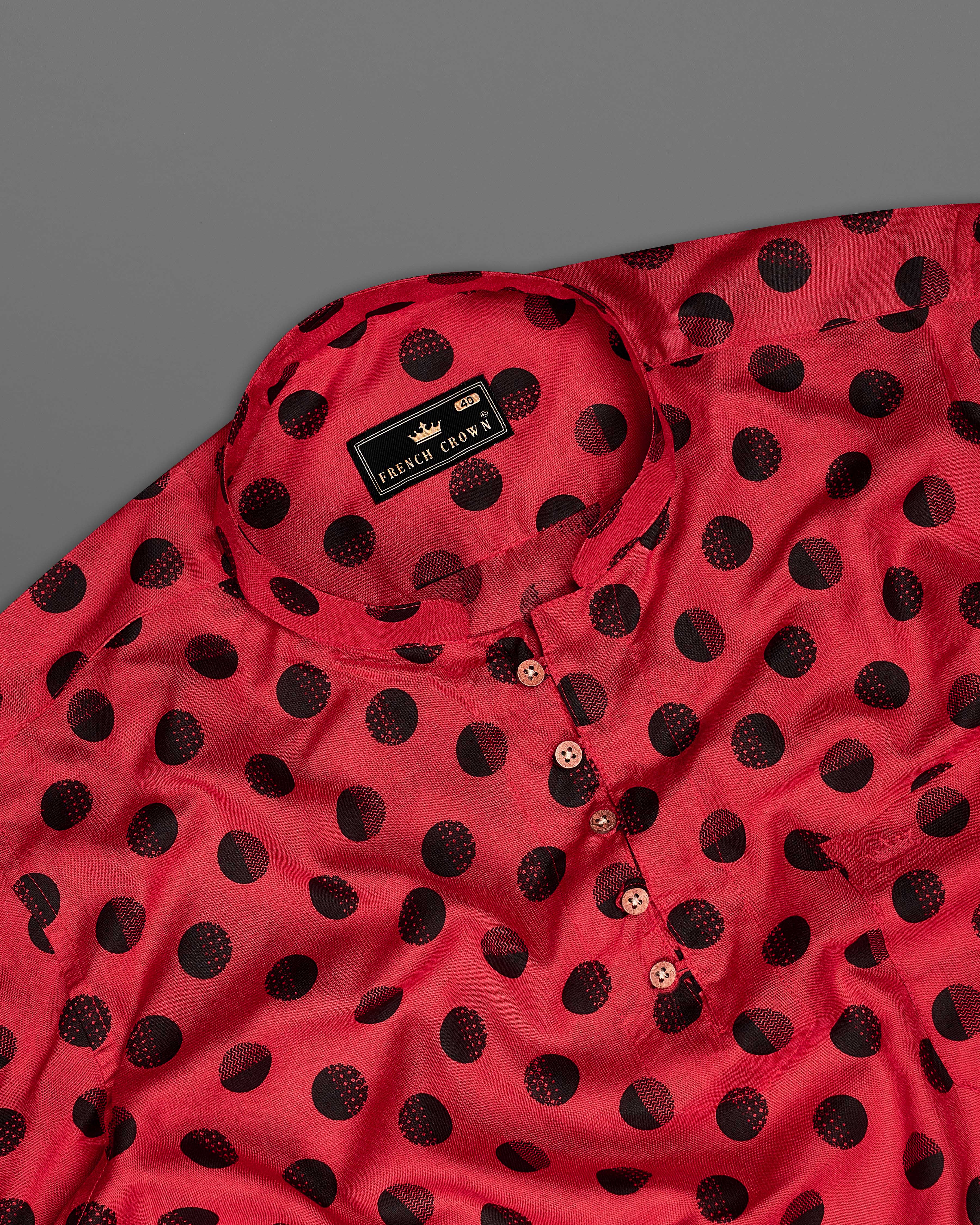 Cardinal Red with Black Polka Dotted Premium Tencel Kurta Shirt