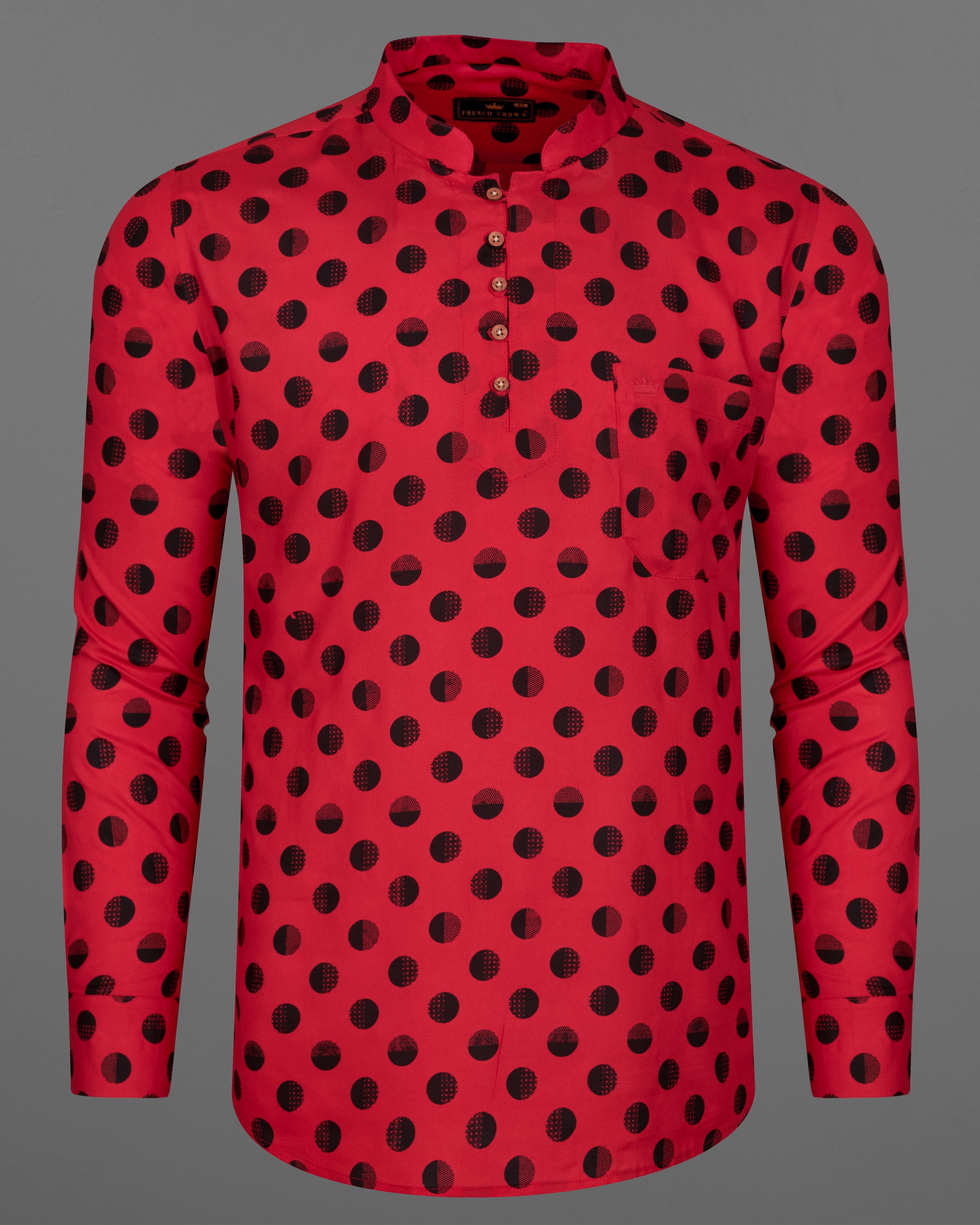 Cardinal Red with Black Polka Dotted Premium Tencel Kurta Shirt