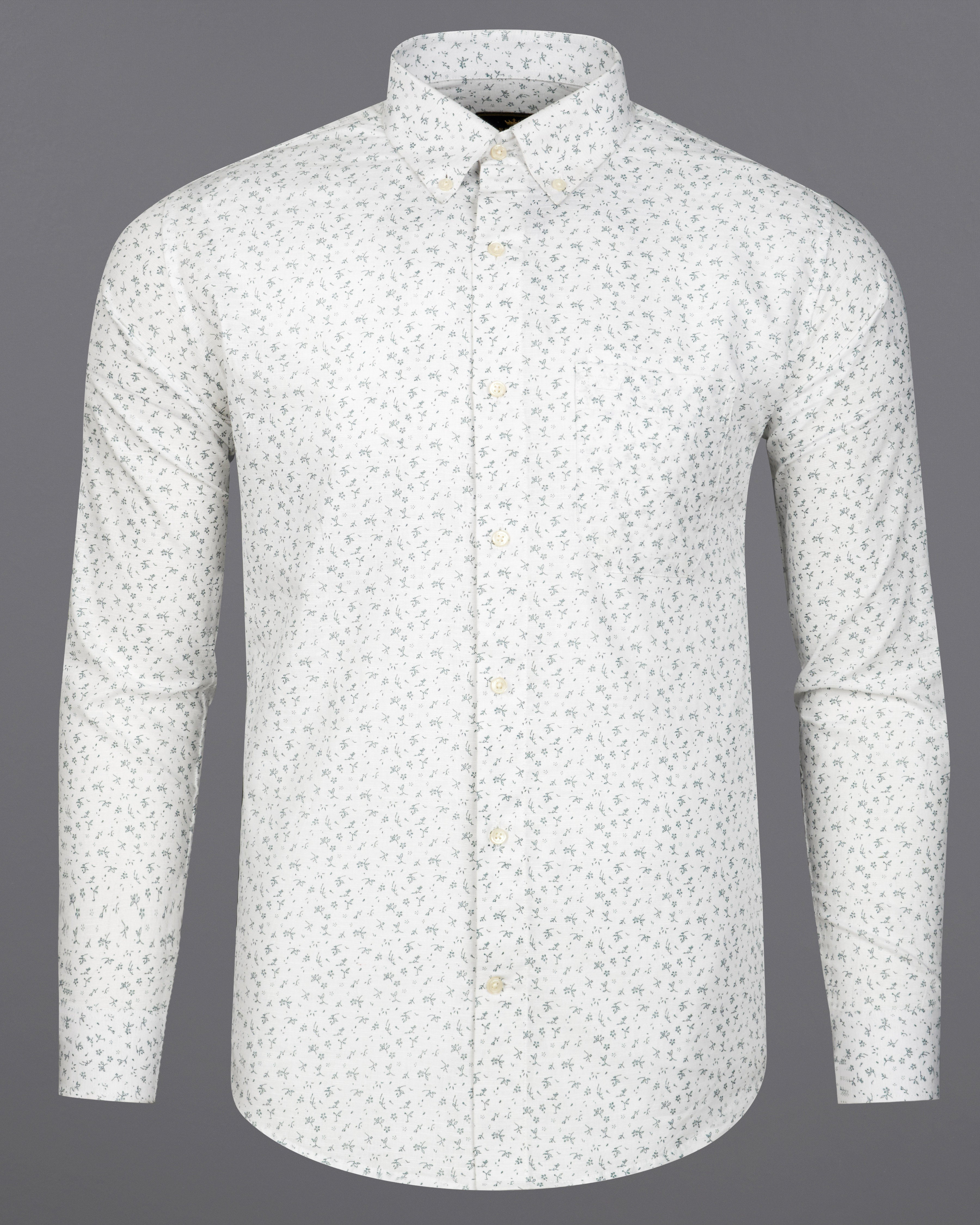 Bright White Ditsy Textured Luxurious Linen Shirt