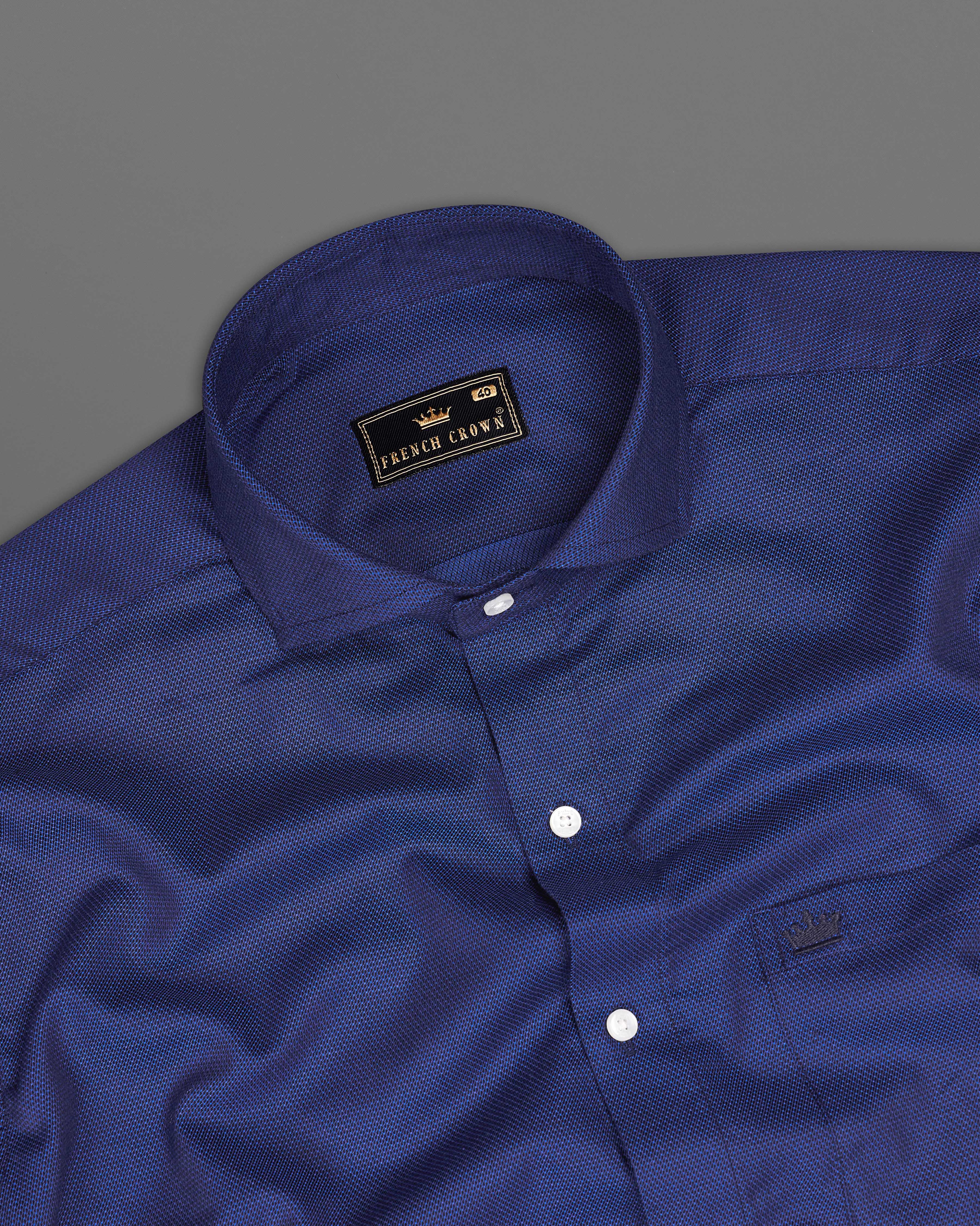 Rhino Navy Blue Dobby Textured Premium Giza Cotton Shirt
