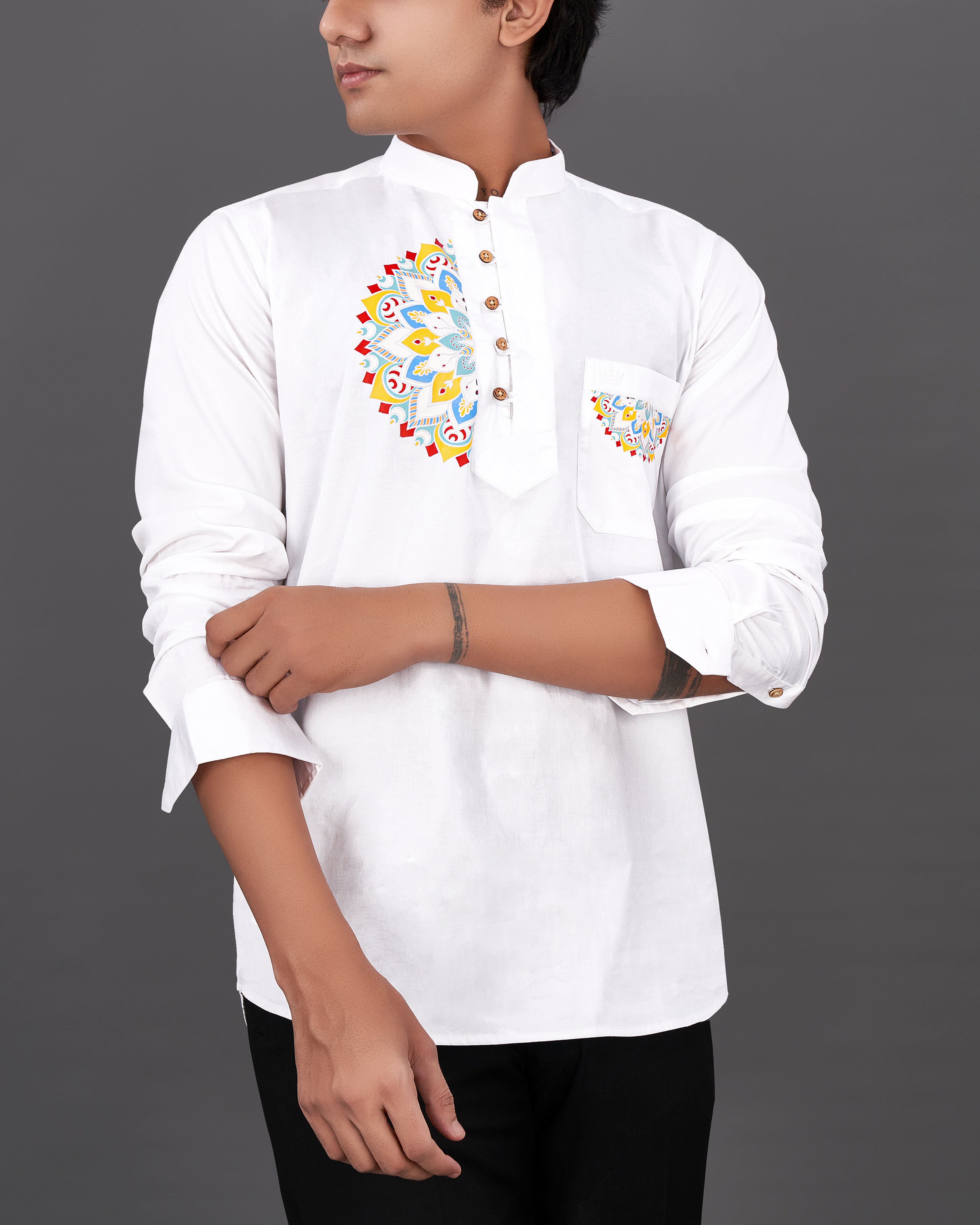 Bright White Subtle Sheen Indian Rangoli Hand Painted Super Soft Premium Cotton Kurta Shirt 2670-KS-ART-38,2670-KS-ART-H-38,2670-KS-ART-39,2670-KS-ART-H-39,2670-KS-ART-40,2670-KS-ART-H-40,2670-KS-ART-42,2670-KS-ART-H-42,2670-KS-ART-44,2670-KS-ART-H-44,2670-KS-ART-46,2670-KS-ART-H-46,2670-KS-ART-48,2670-KS-ART-H-48,2670-KS-ART-50,2670-KS-ART-H-50,2670-KS-ART-52,2670-KS-ART-H-52