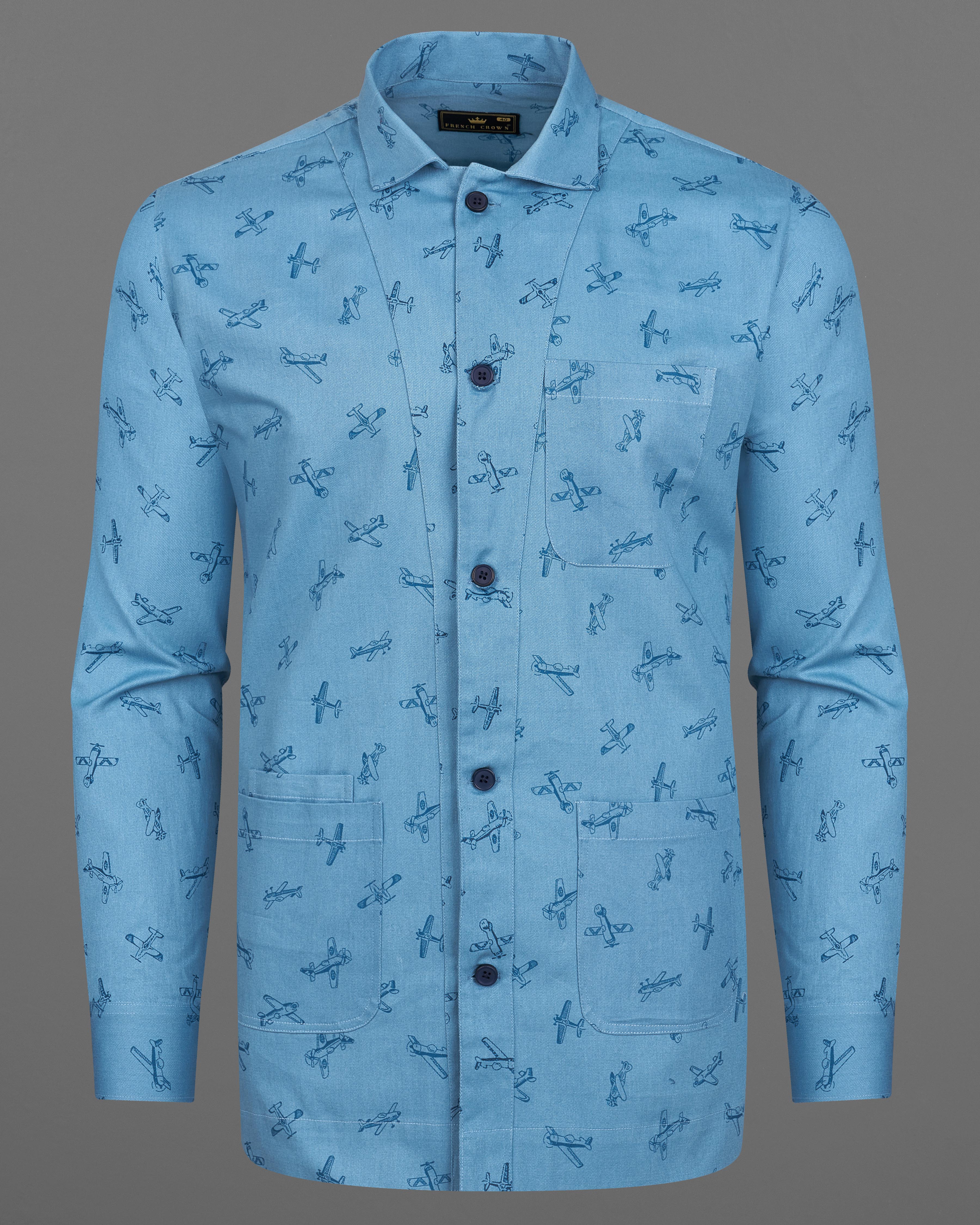 Hippie Blue Airplane Printed Royal Oxford Designer Overshirt 9066-CC-P130-38, 9066-CC-P130-H-38, 9066-CC-P130-39, 9066-CC-P130-H-39, 9066-CC-P130-40, 9066-CC-P130-H-40, 9066-CC-P130-42, 9066-CC-P130-H-42, 9066-CC-P130-44, 9066-CC-P130-H-44, 9066-CC-P130-46, 9066-CC-P130-H-46, 9066-CC-P130-48, 9066-CC-P130-H-48, 9066-CC-P130-50, 9066-CC-P130-H-50, 9066-CC-P130-52, 9066-CC-P130-H-52