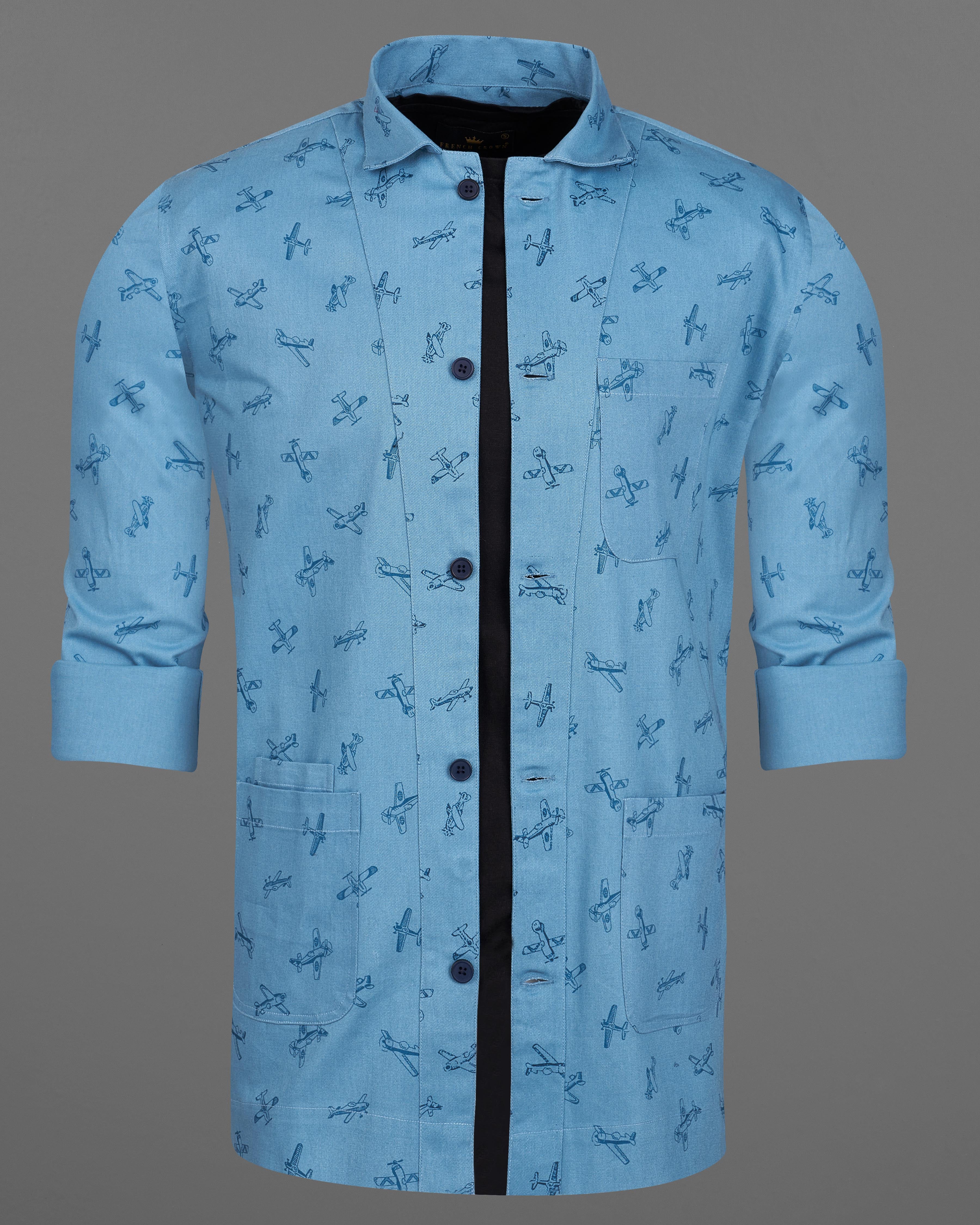 Hippie Blue Airplane Printed Royal Oxford Designer Overshirt 9066-CC-P130-38, 9066-CC-P130-H-38, 9066-CC-P130-39, 9066-CC-P130-H-39, 9066-CC-P130-40, 9066-CC-P130-H-40, 9066-CC-P130-42, 9066-CC-P130-H-42, 9066-CC-P130-44, 9066-CC-P130-H-44, 9066-CC-P130-46, 9066-CC-P130-H-46, 9066-CC-P130-48, 9066-CC-P130-H-48, 9066-CC-P130-50, 9066-CC-P130-H-50, 9066-CC-P130-52, 9066-CC-P130-H-52