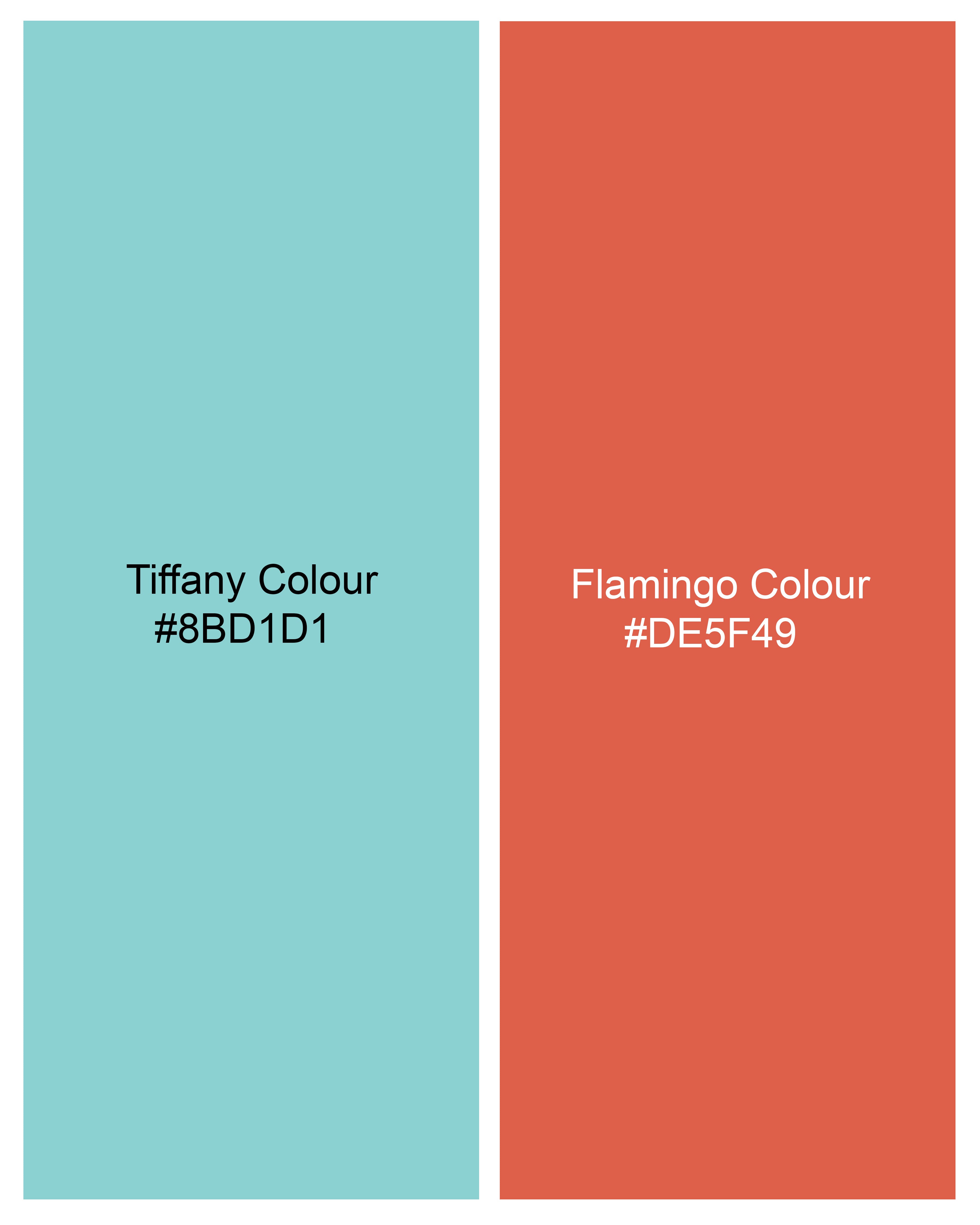 Tiffany Blue with Flamingo Red Printed Premium Cotton Mandarin Collar Designer Shirt 9094-P387-38, 9094-P387-H-38, 9094-P387-39, 9094-P387-H-39, 9094-P387-40, 9094-P387-H-40, 9094-P387-42, 9094-P387-H-42, 9094-P387-44, 9094-P387-H-44, 9094-P387-46, 9094-P387-H-46, 9094-P387-48, 9094-P387-H-48, 9094-P387-50, 9094-P387-H-50, 9094-P387-52, 9094-P387-H-52