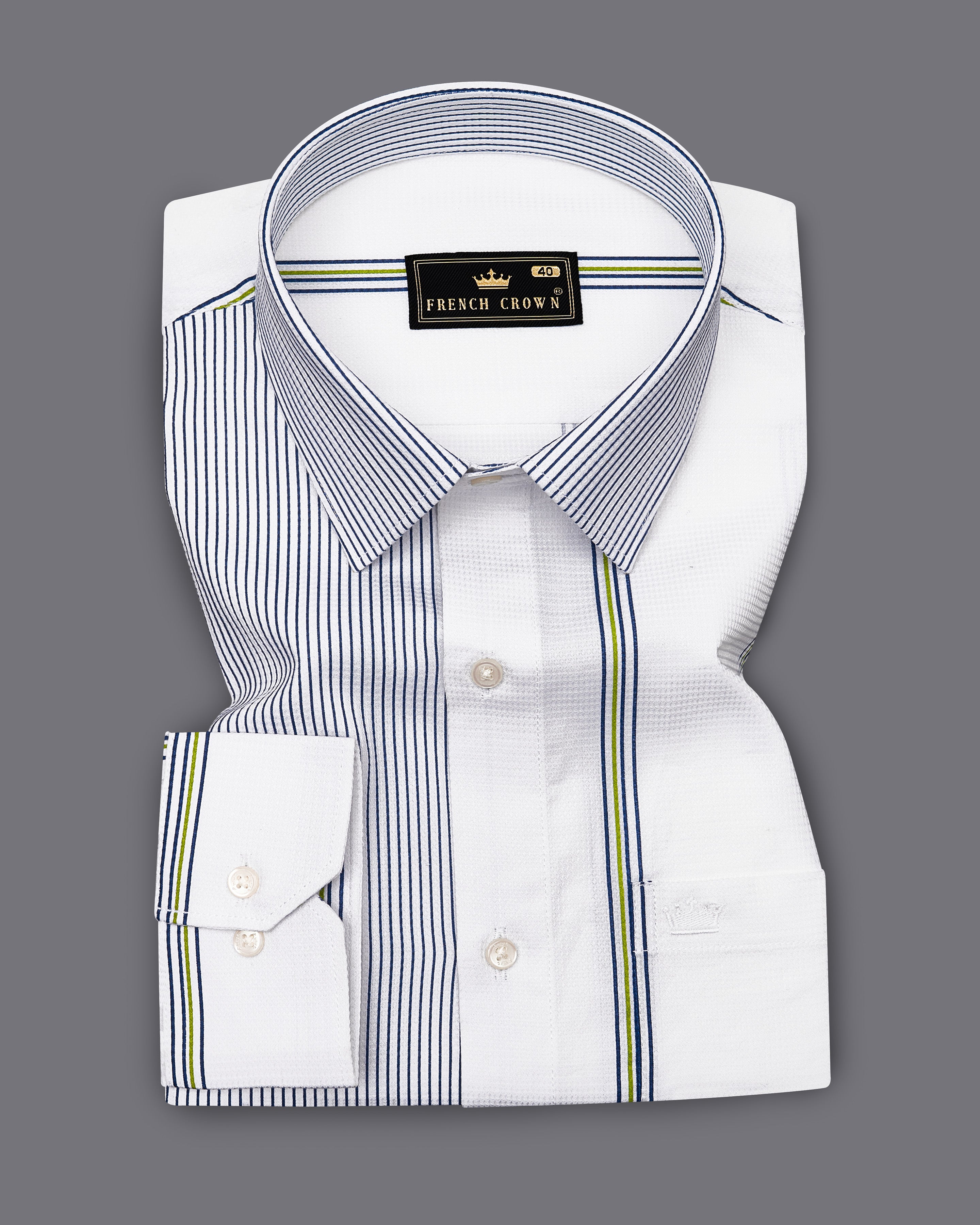 Bright White with Multicolour PinStriped Dobby Textured Premium Giza Cotton Shirt