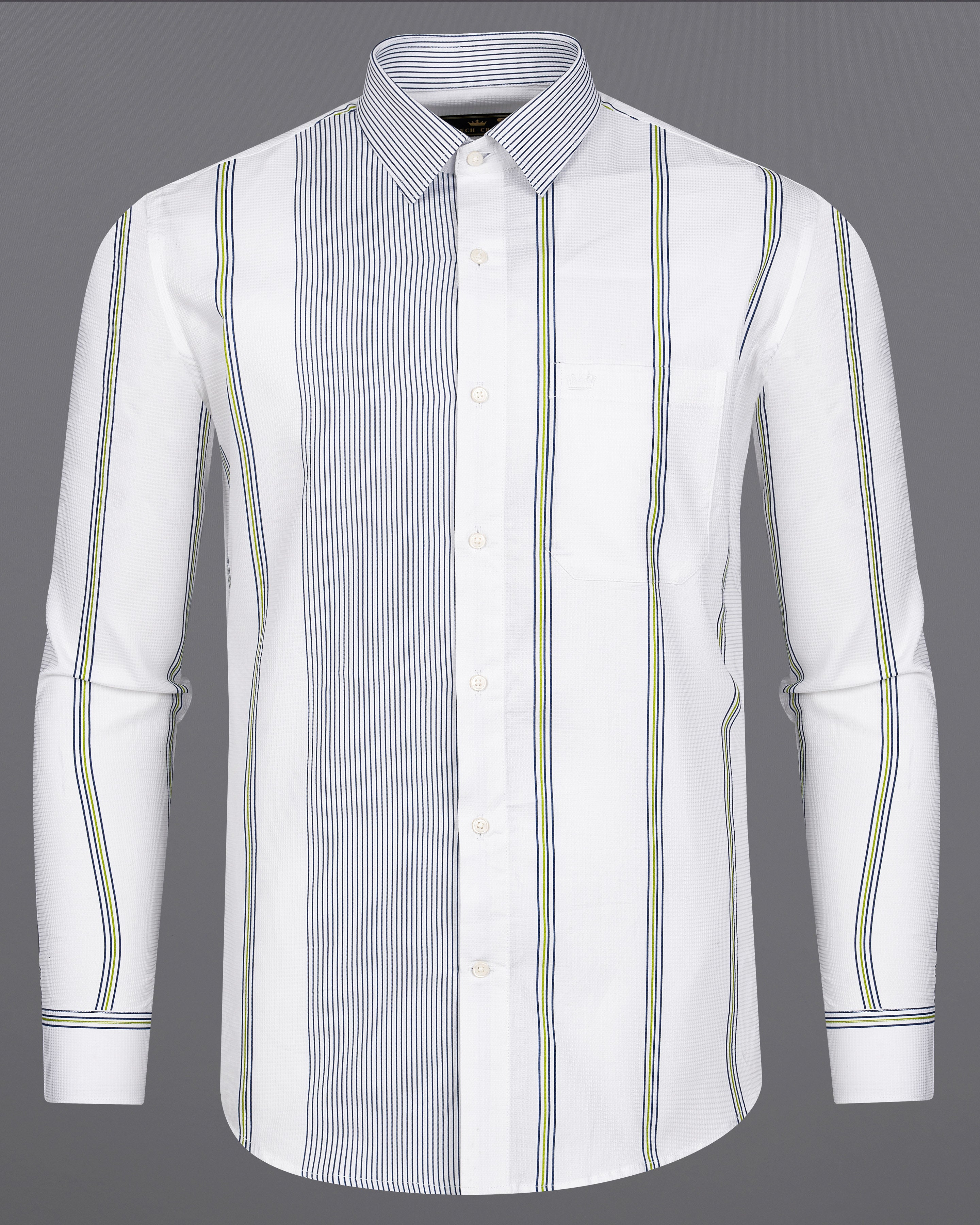 Bright White with Multicolour PinStriped Dobby Textured Premium Giza Cotton Shirt