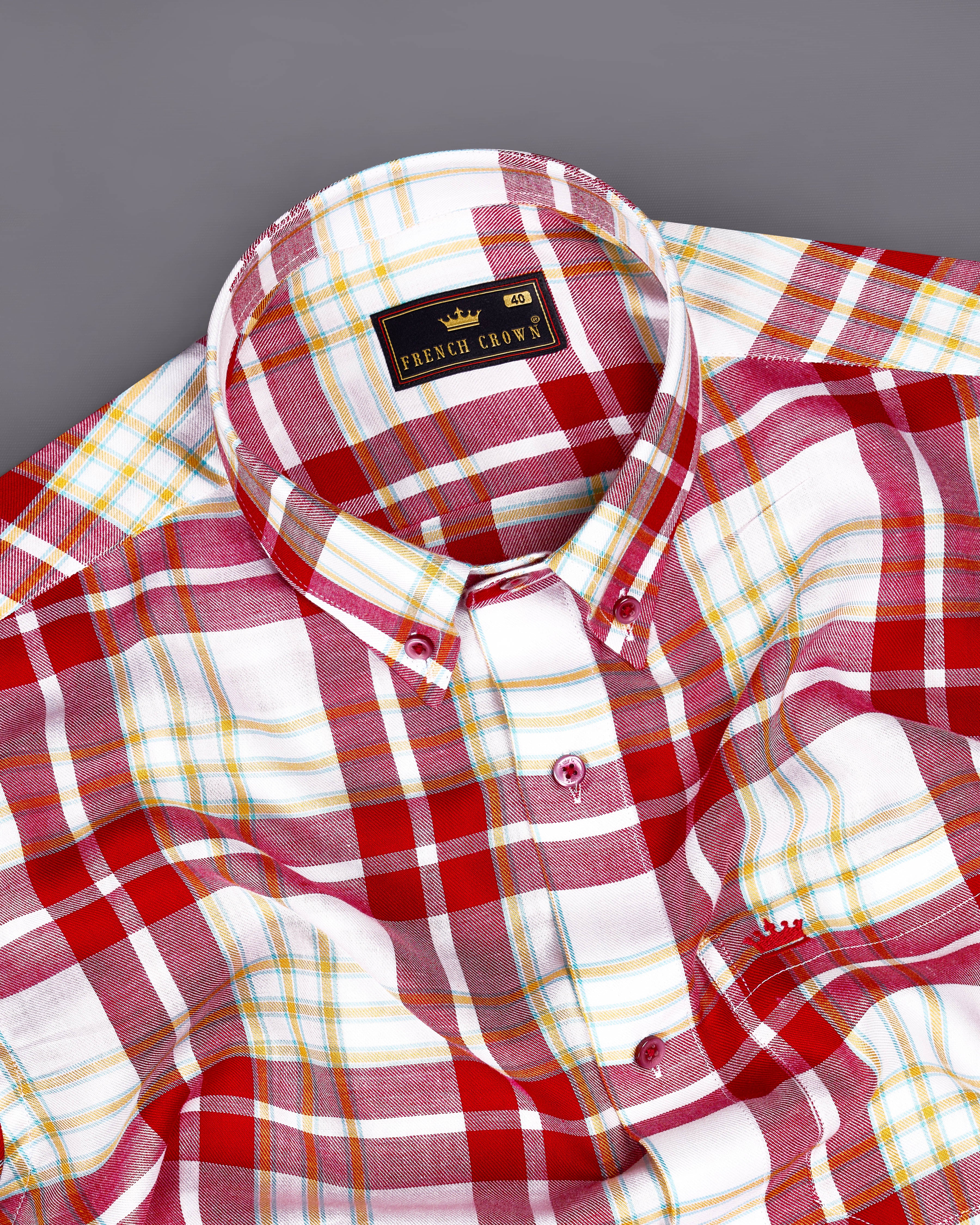 Devil Red with Off-White Twill Plaid Premium Cotton Shirt