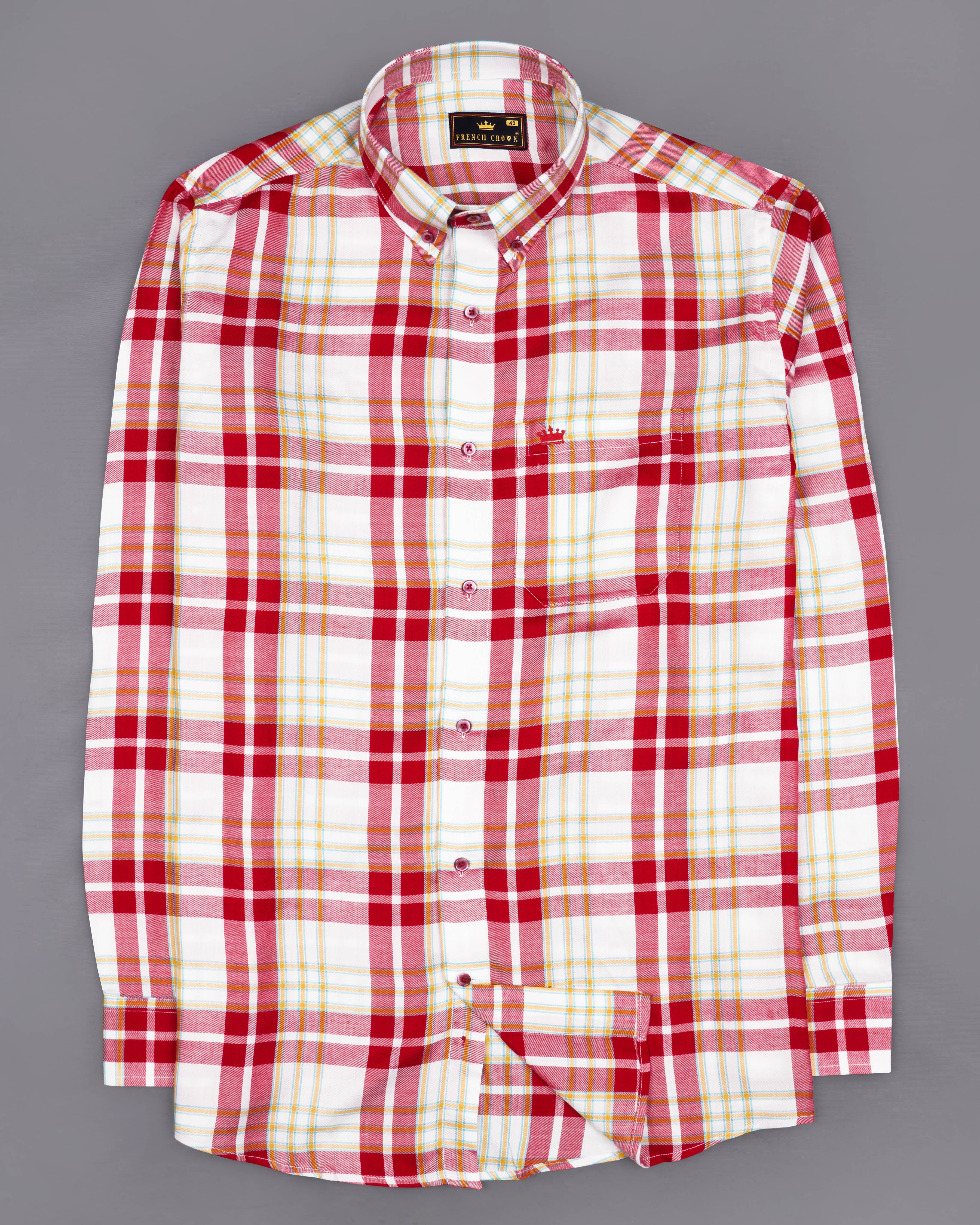 Devil Red with Off-White Twill Plaid Premium Cotton Shirt