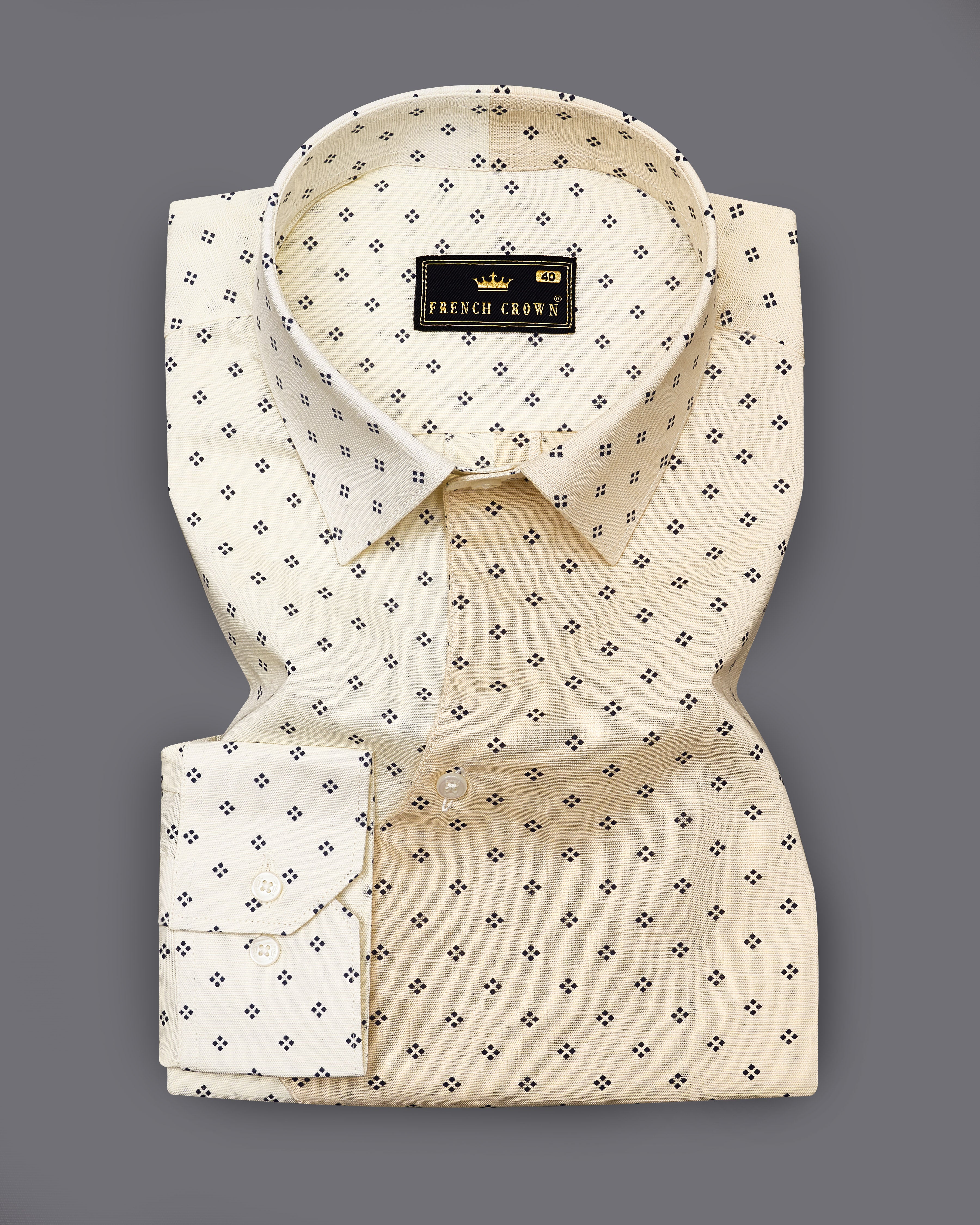 Hampton Beige with Mercury Cream Luxurious Linen Designer Shirt