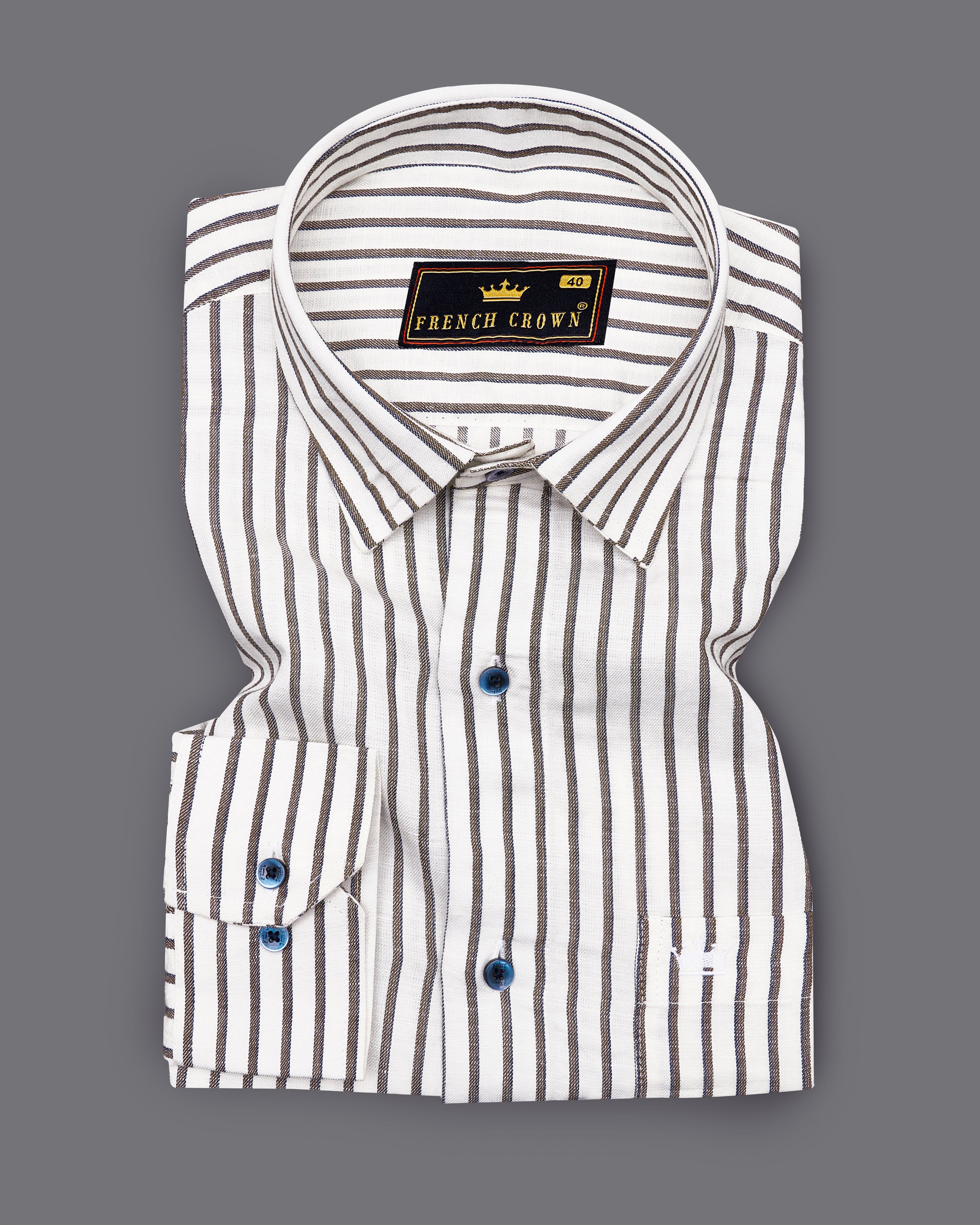 Off White with Hemlock Brown Striped Tencel Shirt
