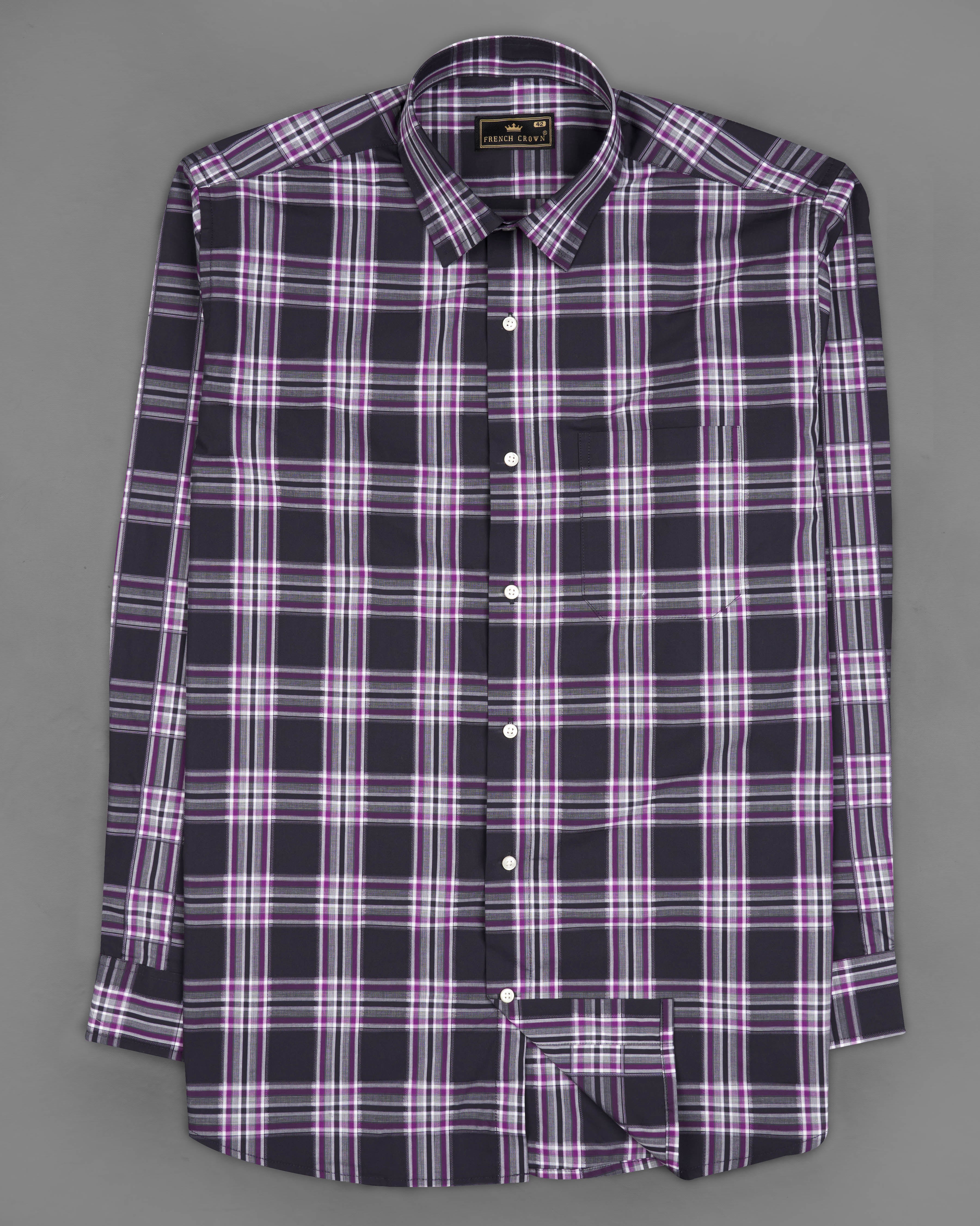 Thunder Navy Blue with Eminence Purple Plaid Dobby Textured Premium Giza Cotton Shirt 9128-38,9128-H-38,9128-39,9128-H-39,9128-40,9128-H-40,9128-42,9128-H-42,9128-44,9128-H-44,9128-46,9128-H-46,9128-48,9128-H-48,9128-50,9128-H-50,9128-52,9128-H-52