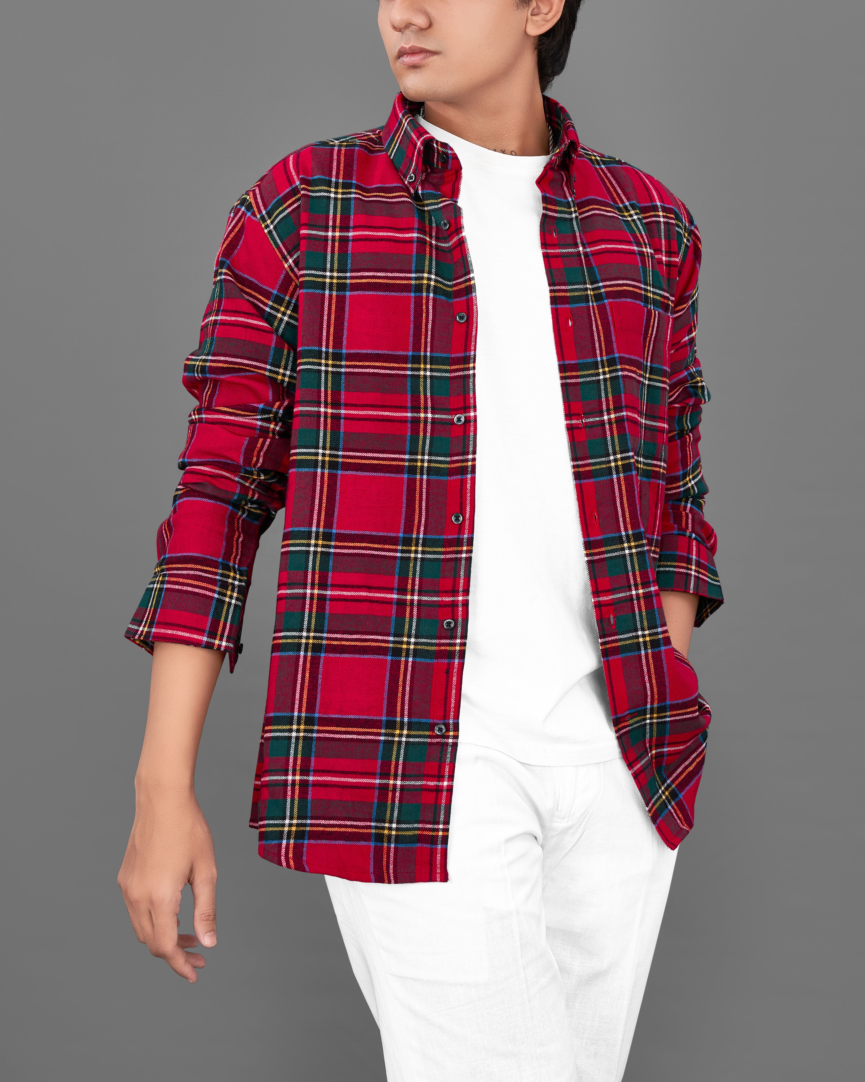 Merlot Red Plaid Flannel Button Down Shirt