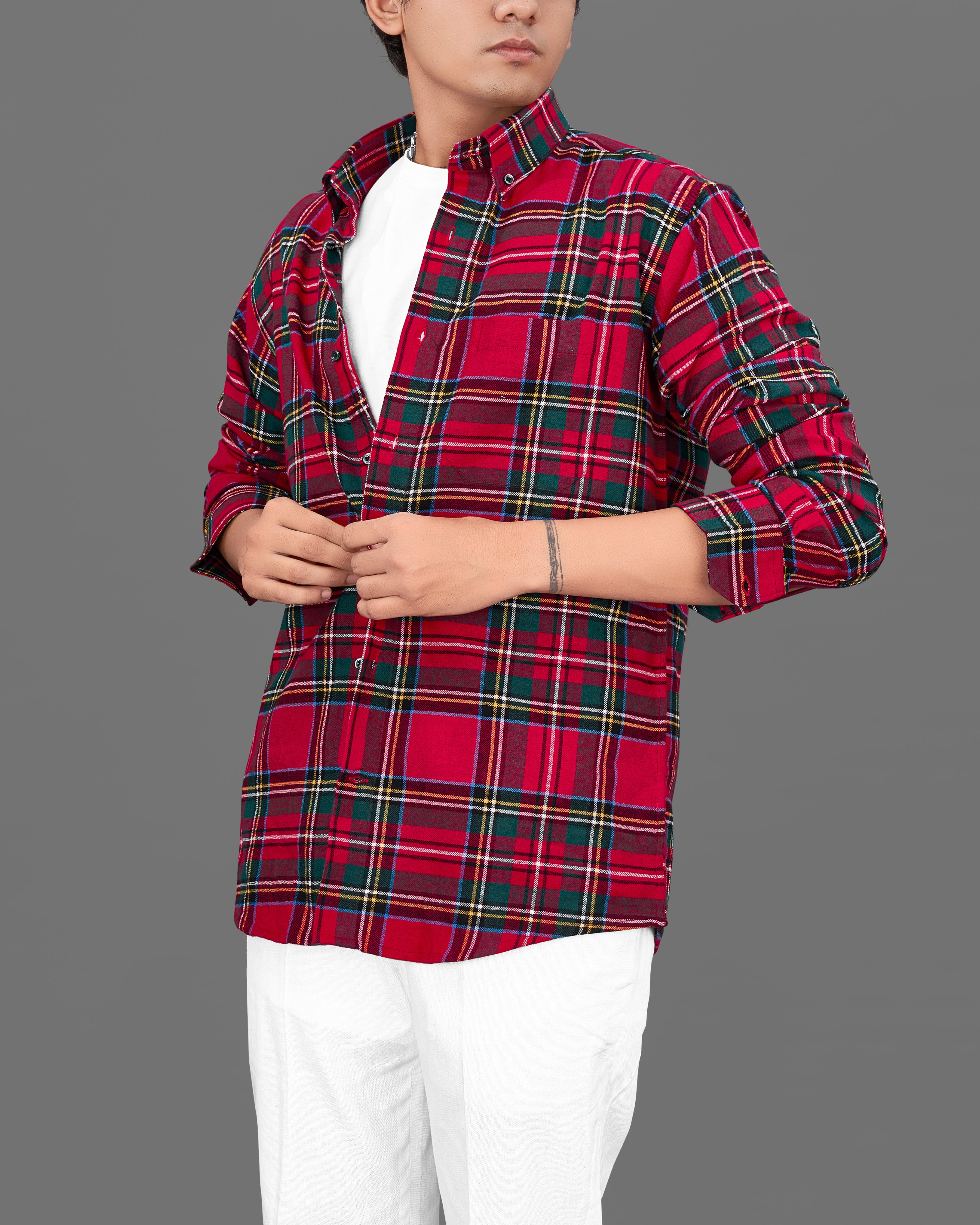 Merlot Red Plaid Flannel Button Down Shirt