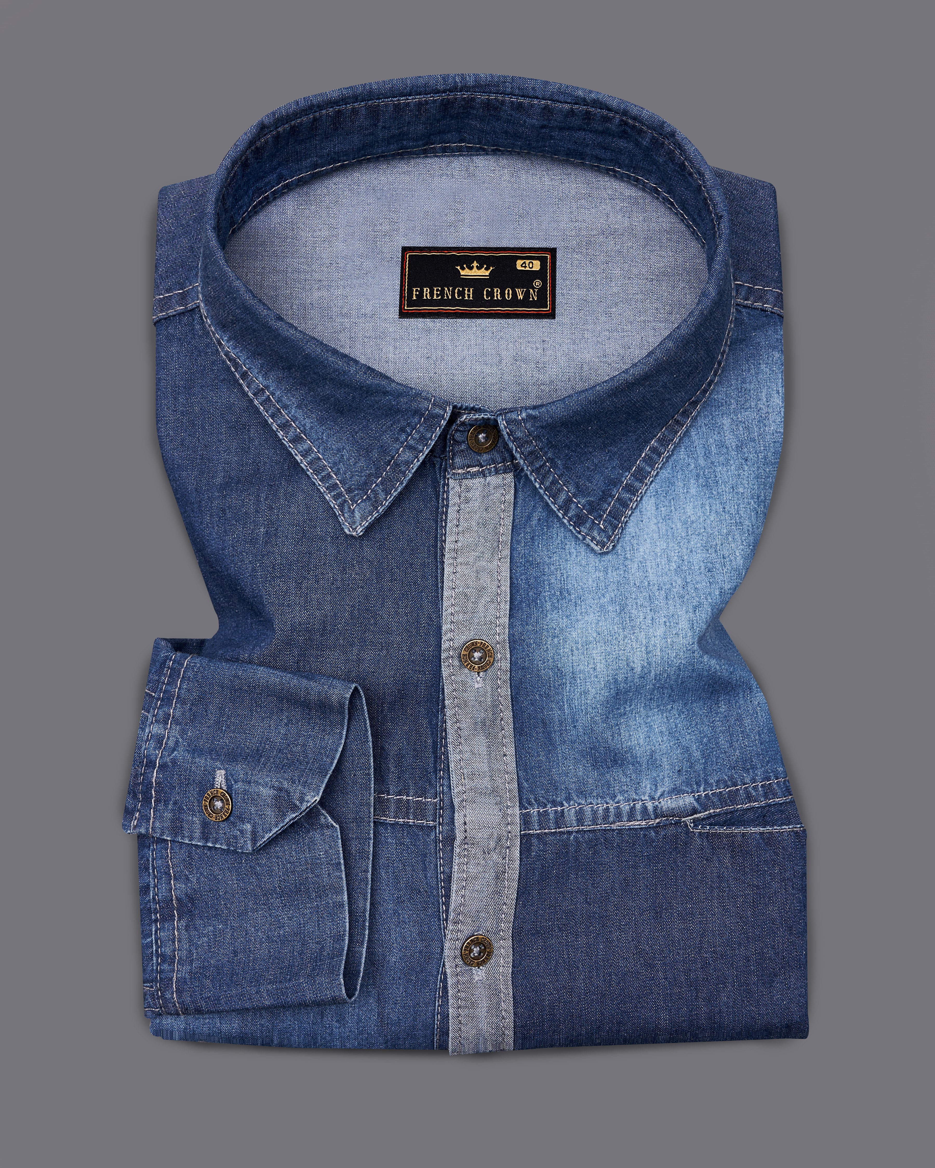 Amazon.com: Denim Shirt for Men Slim Fit Western Shirts Casual Snap Button  Down Lapel Retro Jean Work Shirt (Dark Blue,S) : Clothing, Shoes & Jewelry
