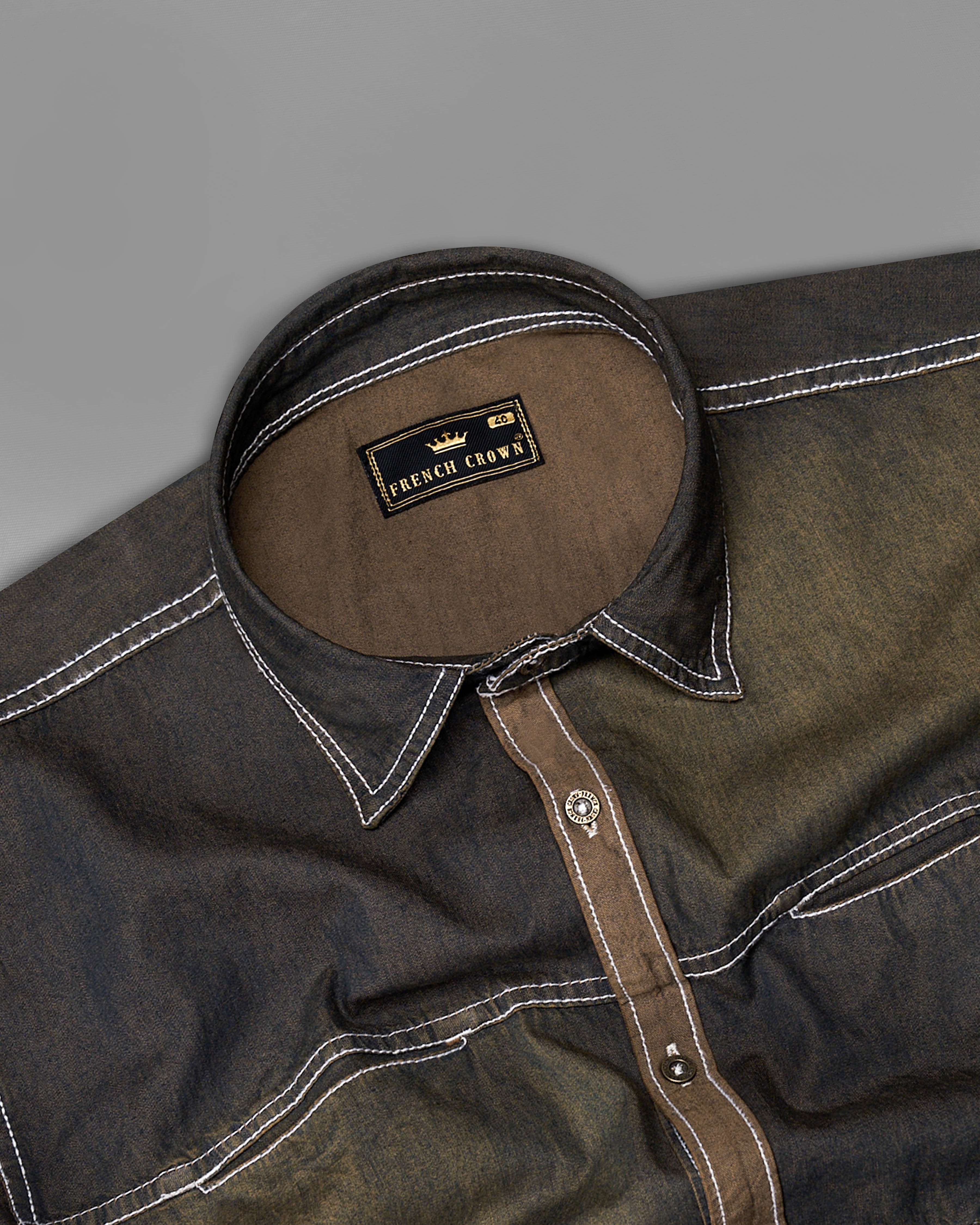 Dune Gray with Judge Brown Denim Shirt With Leather Patch Work 9200-MB-38,9200-MB-H-38,9200-MB-39,9200-MB-H-39,9200-MB-40,9200-MB-H-40,9200-MB-42,9200-MB-H-42,9200-MB-44,9200-MB-H-44,9200-MB-46,9200-MB-H-46,9200-MB-48,9200-MB-H-48,9200-MB-50,9200-MB-H-50,9200-MB-52,9200-MB-H-52