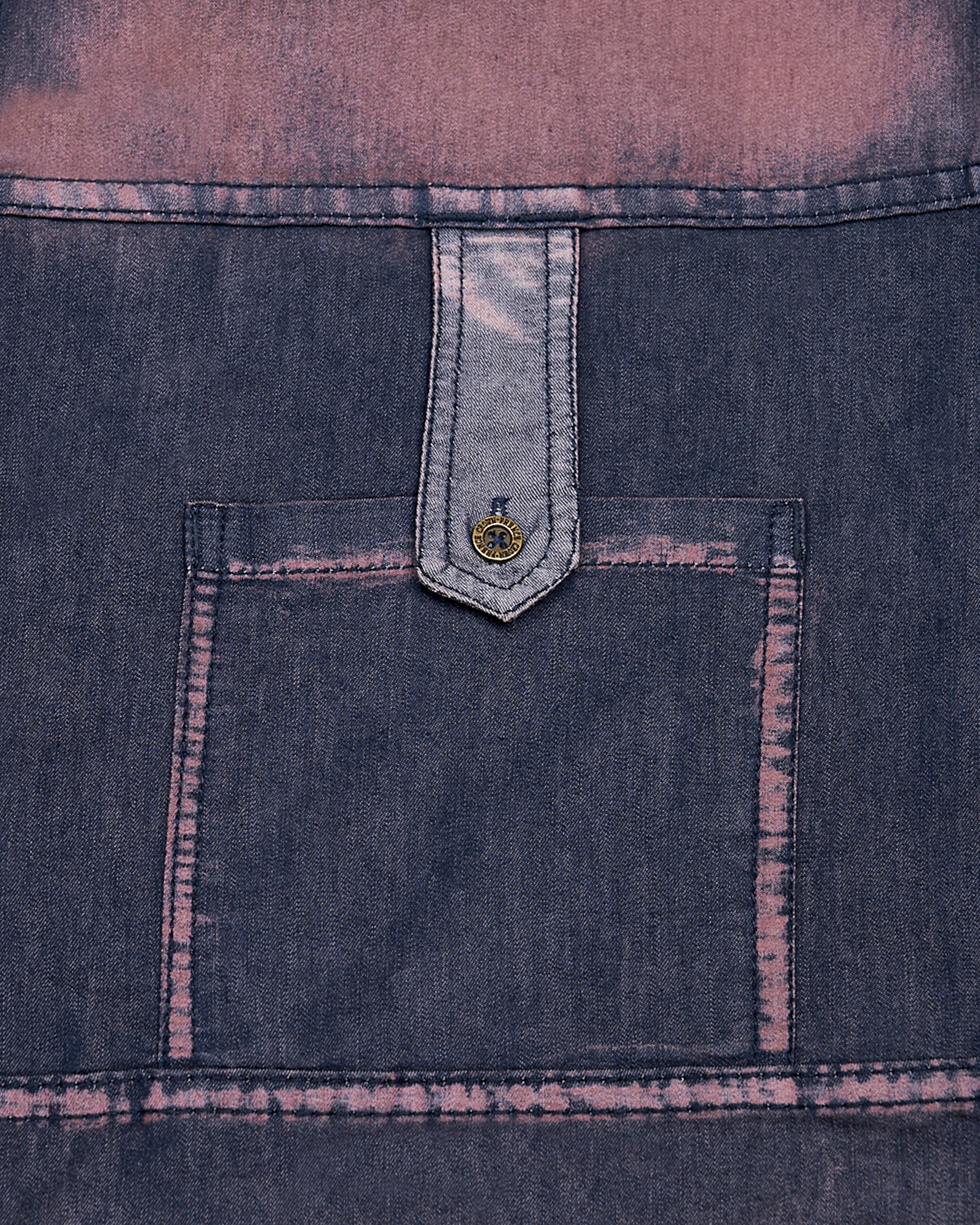 Bunting Blue with Opium Rusted Denim Designer Shirt With Leather Patch Work