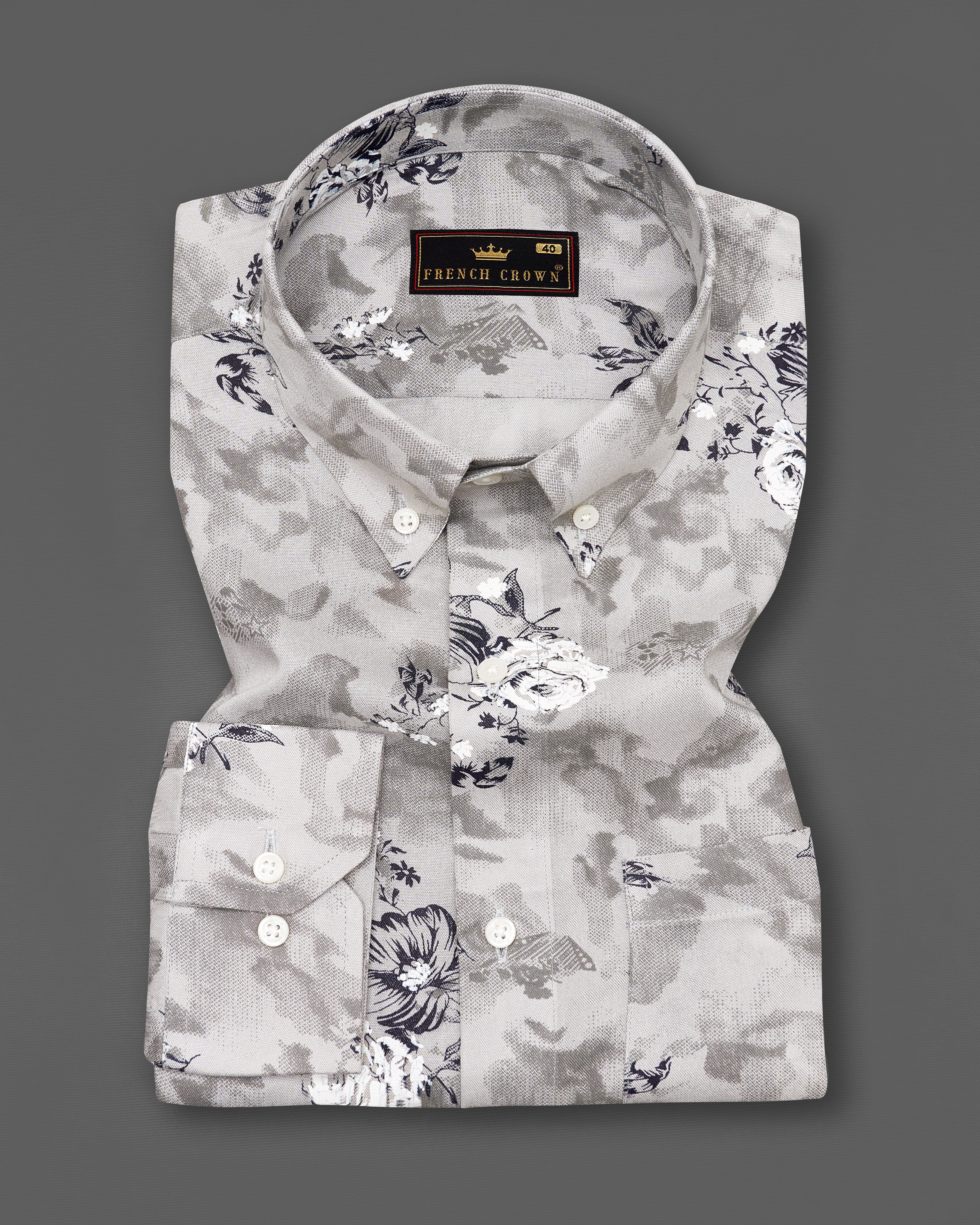 Quill Gray with Floral Printed Premium Tencel Shirt 9208-BD-38,9208-BD-H-38,9208-BD-39,9208-BD-H-39,9208-BD-40,9208-BD-H-40,9208-BD-42,9208-BD-H-42,9208-BD-44,9208-BD-H-44,9208-BD-46,9208-BD-H-46,9208-BD-48,9208-BD-H-48,9208-BD-50,9208-BD-H-50,9208-BD-52,9208-BD-H-52