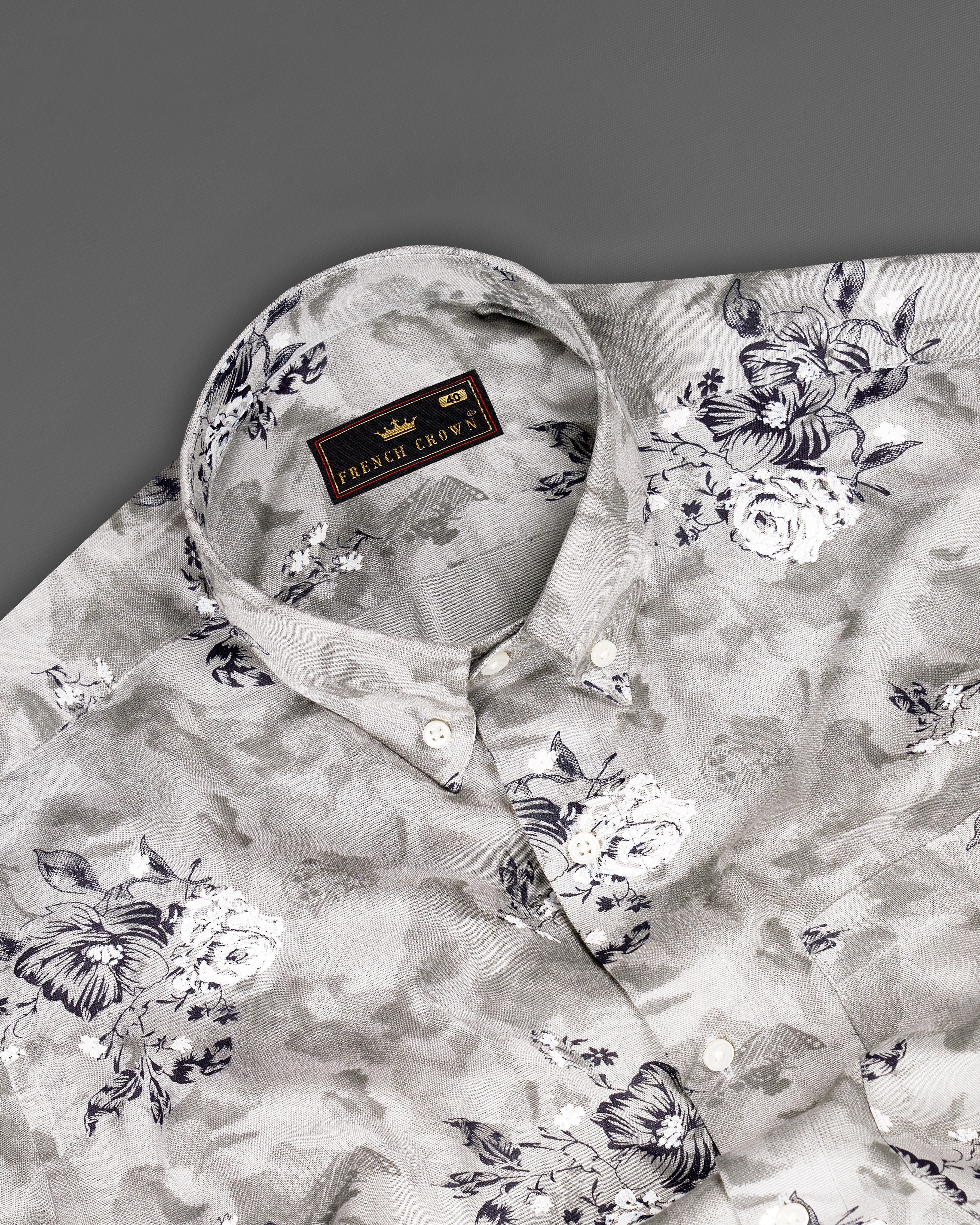 Quill Gray with Floral Printed Premium Tencel Shirt 9208-BD-38,9208-BD-H-38,9208-BD-39,9208-BD-H-39,9208-BD-40,9208-BD-H-40,9208-BD-42,9208-BD-H-42,9208-BD-44,9208-BD-H-44,9208-BD-46,9208-BD-H-46,9208-BD-48,9208-BD-H-48,9208-BD-50,9208-BD-H-50,9208-BD-52,9208-BD-H-52