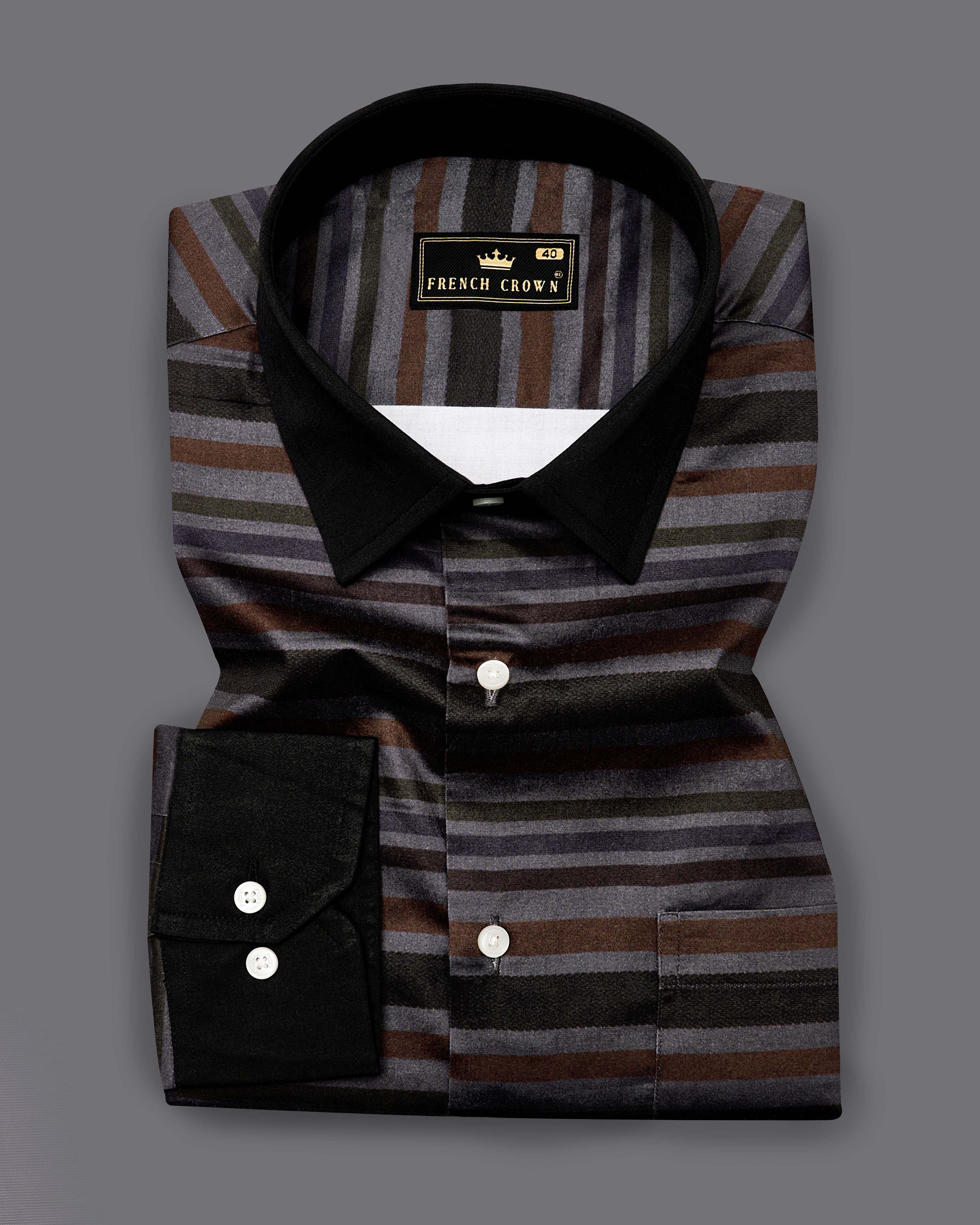 Comet Gray with Black Multicolour Striped Super Soft Premium Cotton Shirt