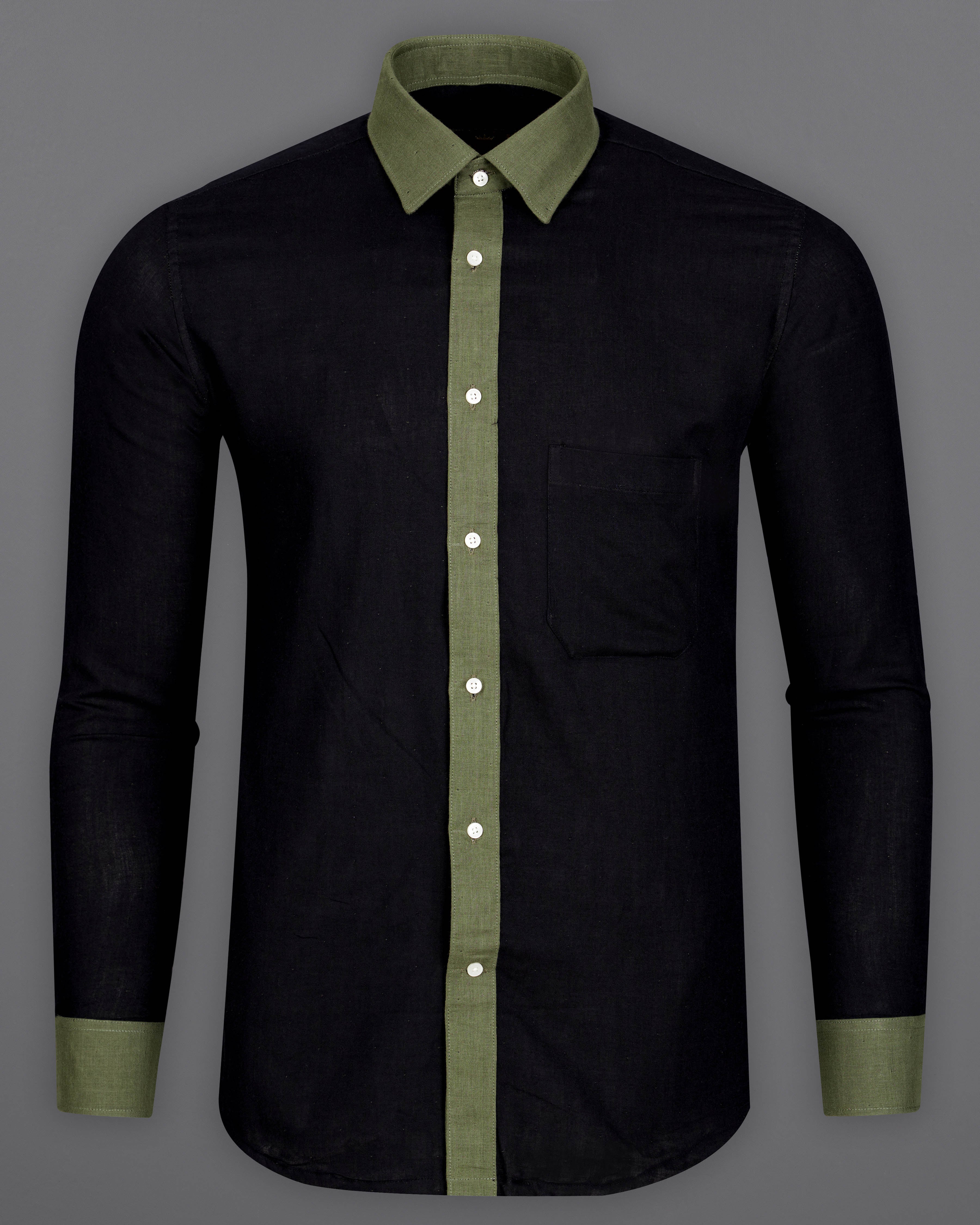 Jade Black with Green Patch Work Luxurious Linen Shirt 9328-P207-38, 9328-P207-H-38, 9328-P207-39, 9328-P207-H-39, 9328-P207-40, 9328-P207-H-40, 9328-P207-42, 9328-P207-H-42, 9328-P207-44, 9328-P207-H-44, 9328-P207-46, 9328-P207-H-46, 9328-P207-48, 9328-P207-H-48, 9328-P207-50, 9328-P207-H-50, 9328-P207-52, 9328-P207-H-52