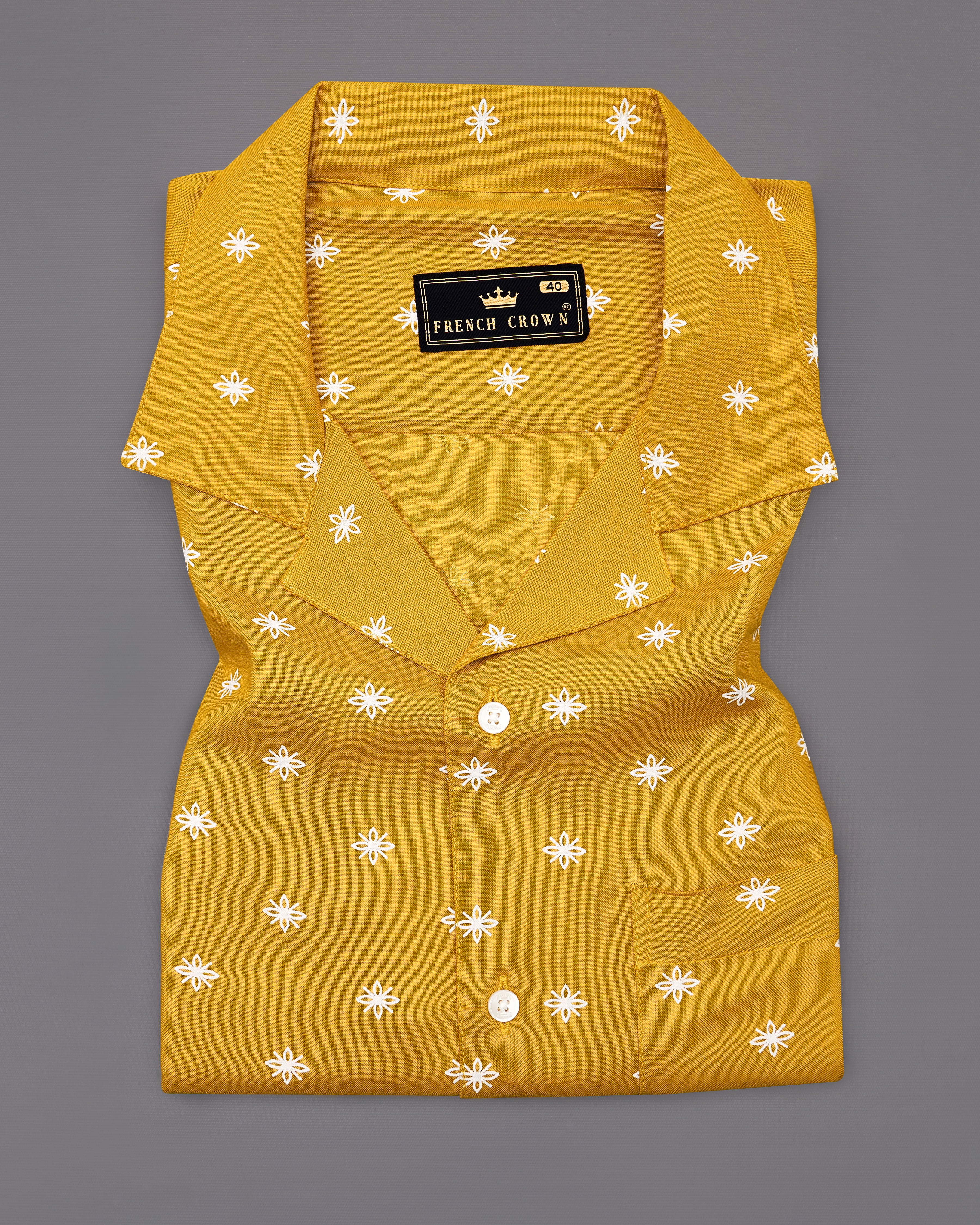 Fire Bush Yellow Textured Premium Tencel Shirt 9357-CC-SS-H-38, 9357-CC-SS-H-39, 9357-CC-SS-H-40, 9357-CC-SS-H-42, 9357-CC-SS-H-44, 9357-CC-SS-H-46, 9357-CC-SS-H-48, 9357-CC-SS-H-50,  9357-CC-SS-H-52