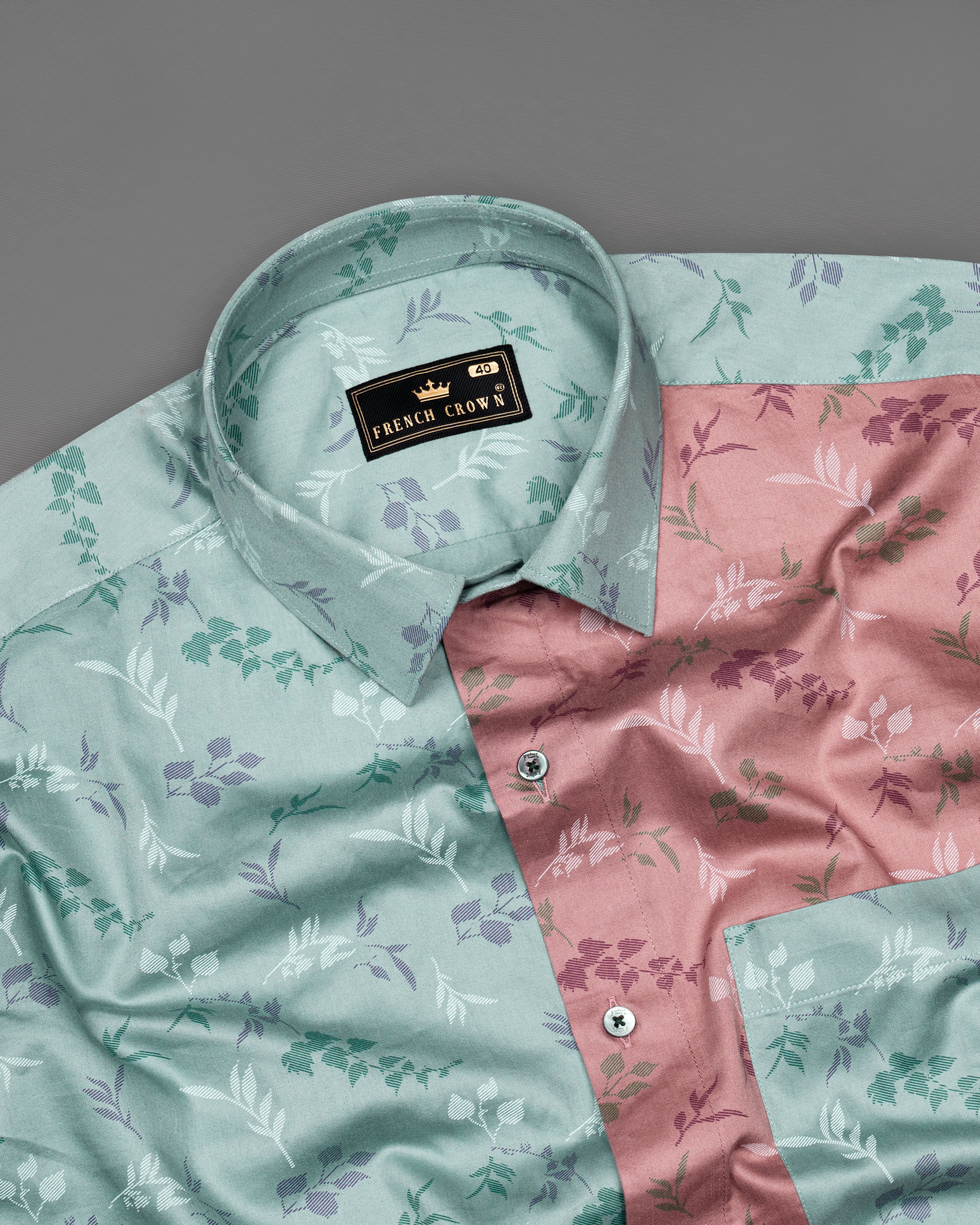 Half Opaque Green with Half Dirty Pink Ditsy Printed Super Soft Premium Cotton Designer Shirt
