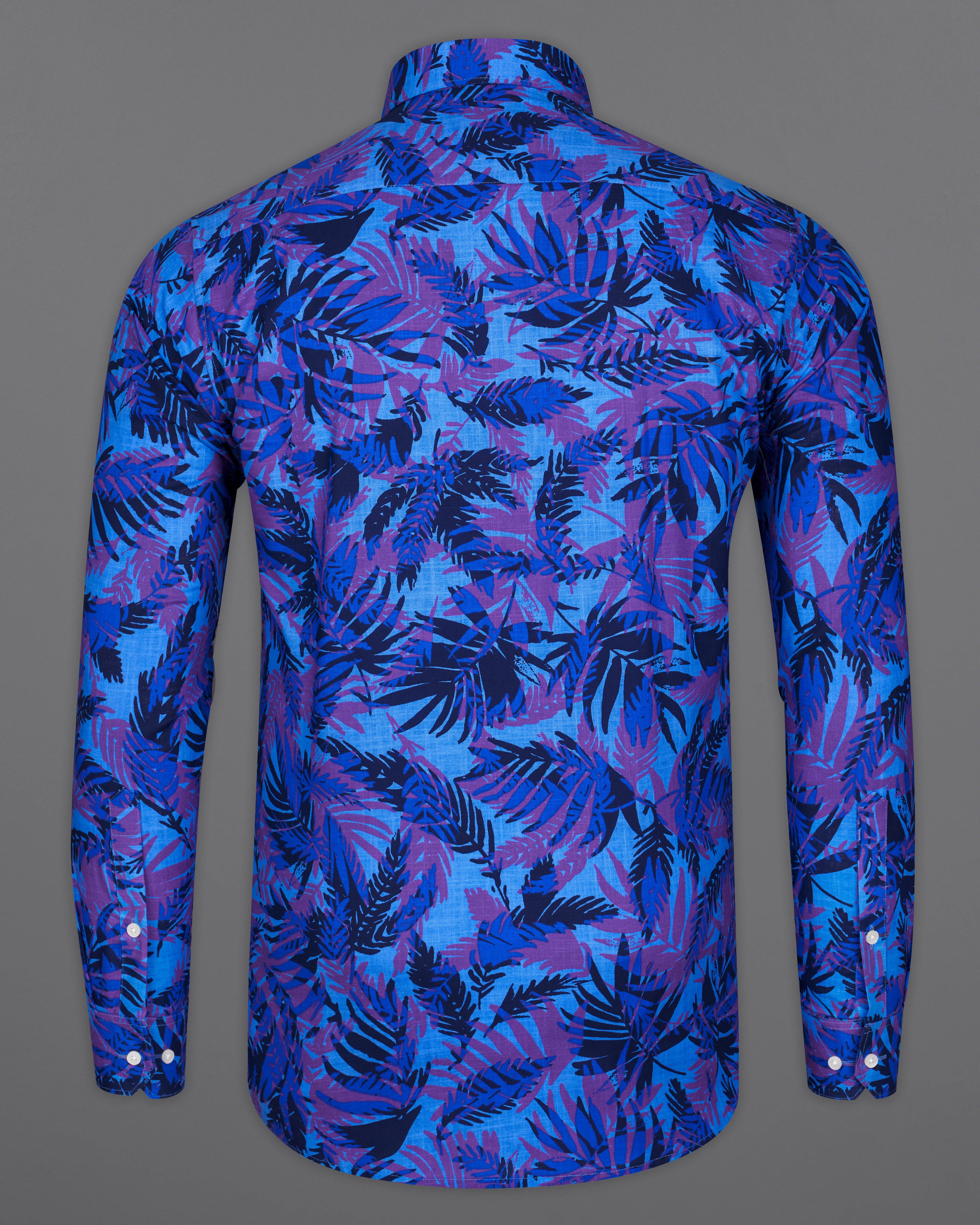 Crystal Blue with Fuchsia Purple Leaves Printed Premium Cotton Shirt 9408-38, 9408-H-38, 9408-39, 9408-H-39, 9408-40, 9408-H-40, 9408-42, 9408-H-42, 9408-44, 9408-H-44, 9408-46, 9408-H-46, 9408-48, 9408-H-48, 9408-50, 9408-H-50, 9408-52, 9408-H-52