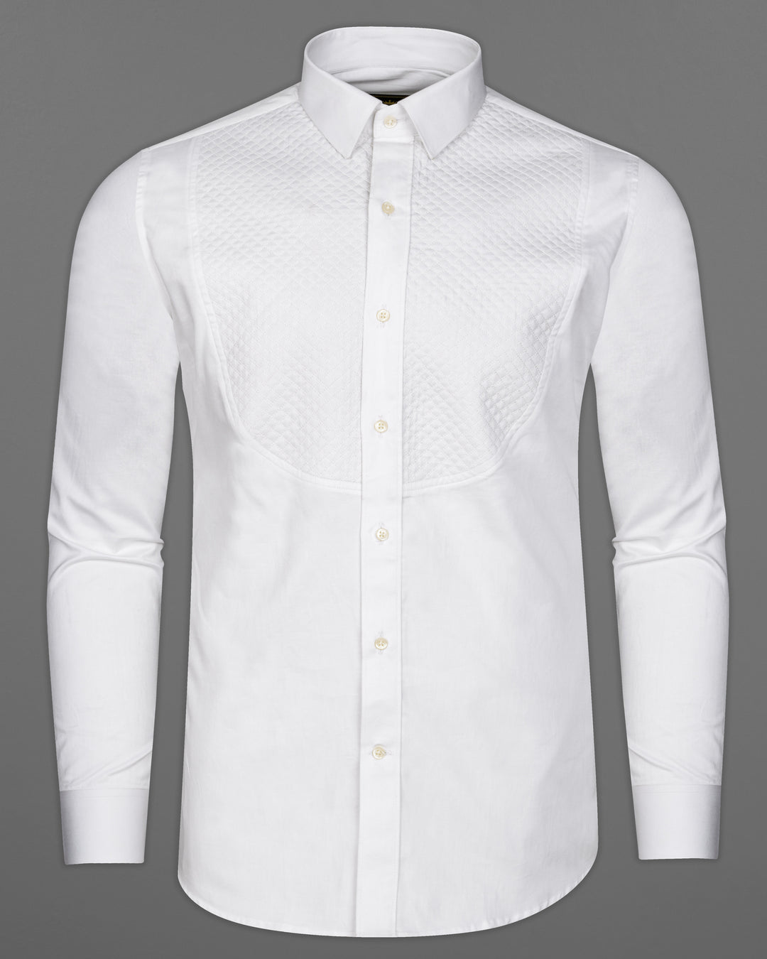 BRIGHT WHITE SUBTLE SHEEN QUILT TEXTURED SUPER SOFT PREMIUM COTTON DESIGNER SHIRT