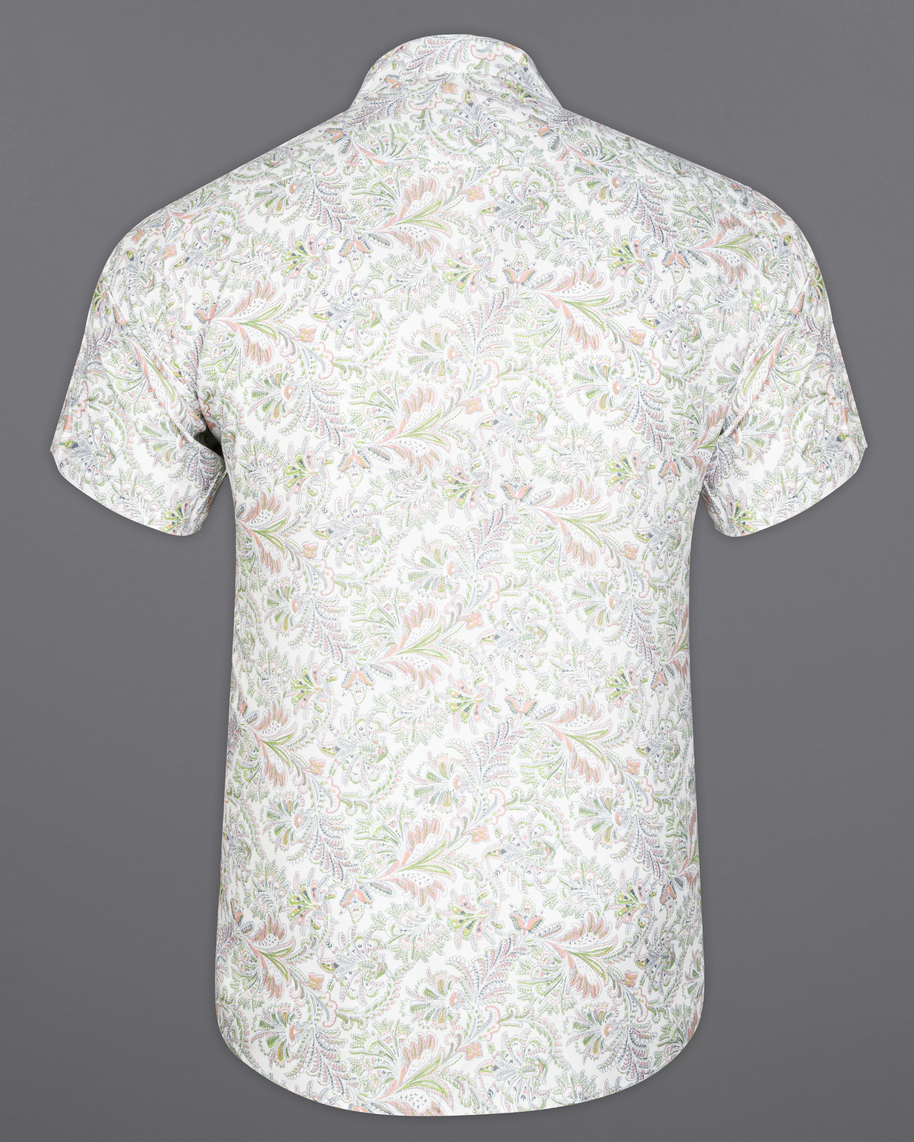 Bright White with Multicolour Tropical Printed Premium Tencel Half Sleeves Shirt