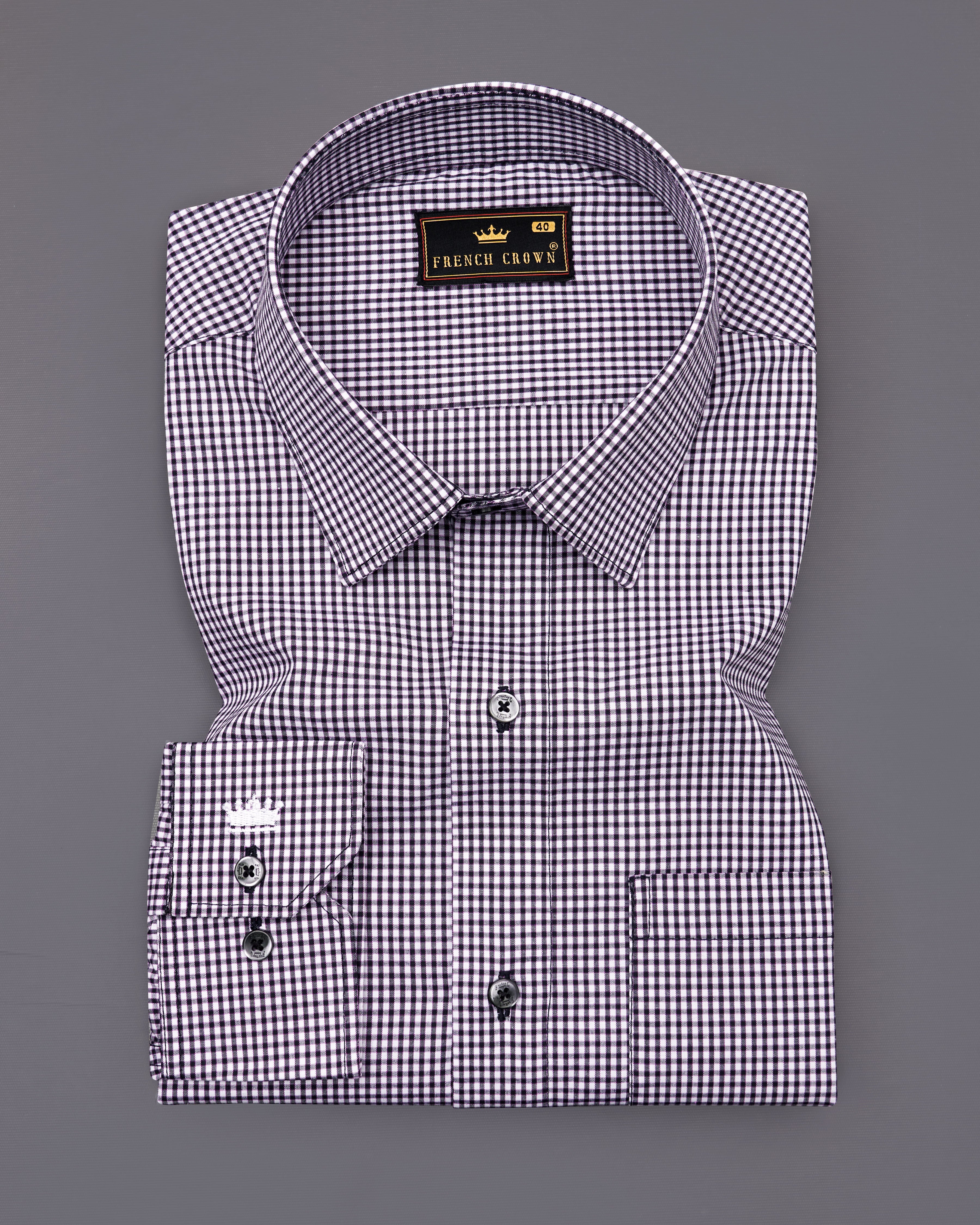 Off White with purple and Jade Black Checkered Premium Cotton Shirt