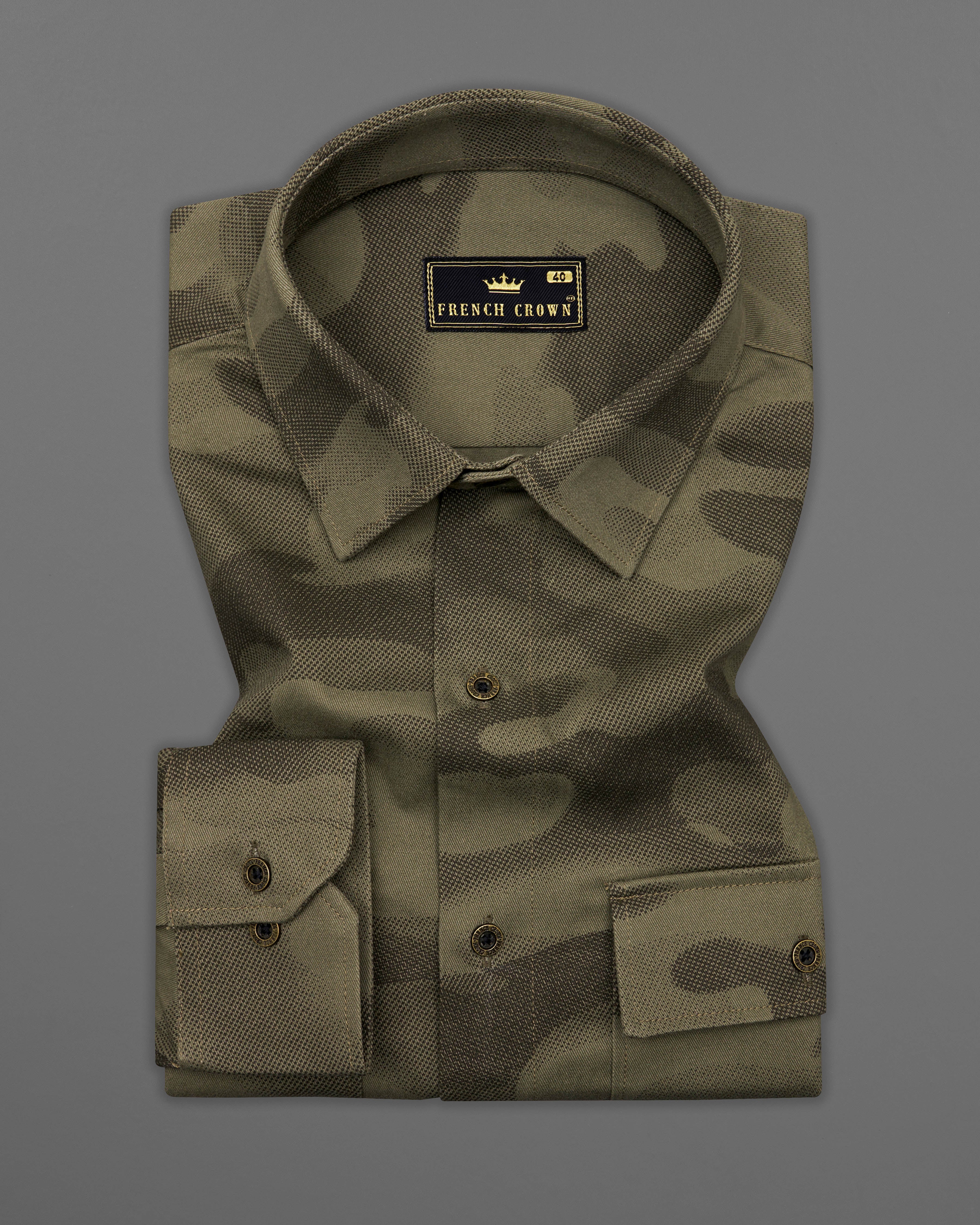 Clay Creek Brown with Iridium Green Camouflage Royal Oxford Overshirt/Shacket