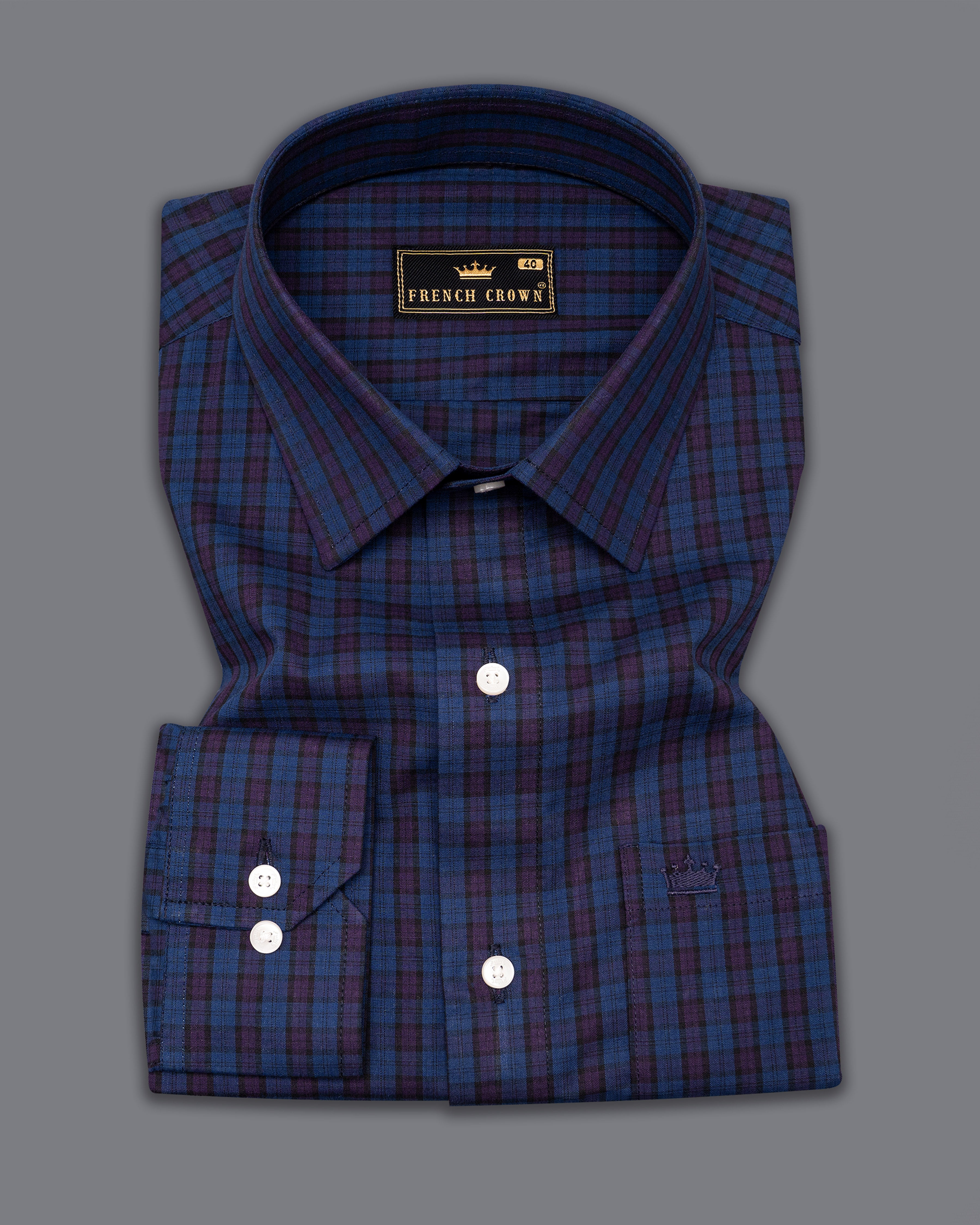 Rhino Blue and Tuna Violet Checkered Premium Cotton Shirt 9507-38, 9507-H-38, 9507-39, 9507-H-39, 9507-40, 9507-H-40, 9507-42, 9507-H-42, 9507-44, 9507-H-44, 9507-46, 9507-H-46, 9507-48, 9507-H-48, 9507-50, 9507-H-50, 9507-52, 9507-H-52