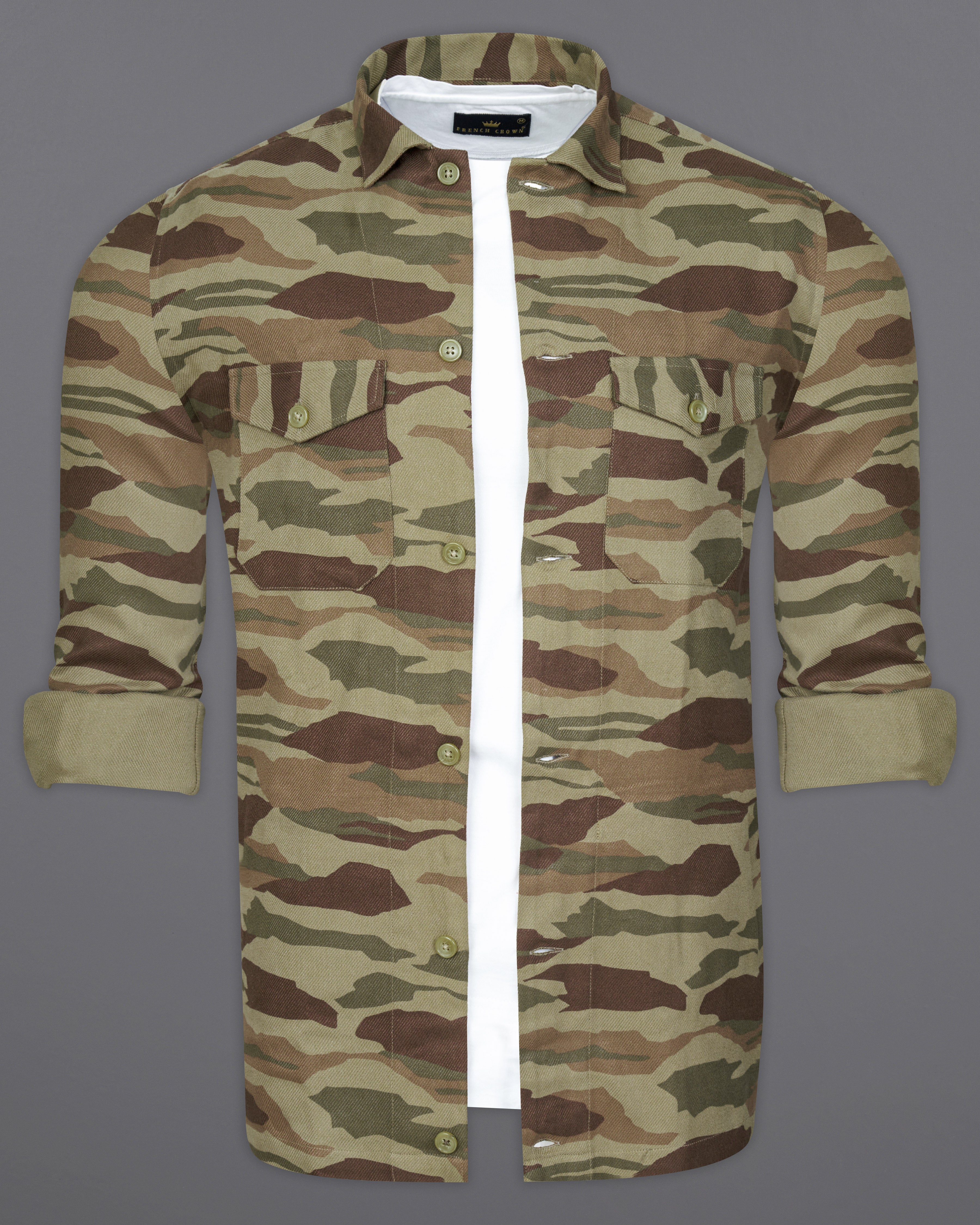 Sandrift Green with Taupe Brown Camouflage Royal Oxford Designer Shirt 9509-CA-FP-OS-P285-38, 9509-CA-FP-OS-P285-H-38, 9509-CA-FP-OS-P285-39, 9509-CA-FP-OS-P285-H-39, 9509-CA-FP-OS-P285-40, 9509-CA-FP-OS-P285-H-40, 9509-CA-FP-OS-P285-42, 9509-CA-FP-OS-P285-H-42, 9509-CA-FP-OS-P285-44, 9509-CA-FP-OS-P285-H-44, 9509-CA-FP-OS-P285-46, 9509-CA-FP-OS-P285-H-46, 9509-CA-FP-OS-P285-48, 9509-CA-FP-OS-P285-H-48, 9509-CA-FP-OS-P285-50, 9509-CA-FP-OS-P285-H-50, 9509-CA-FP-OS-P285-52, 9509-CA-FP-OS-P285-H-52