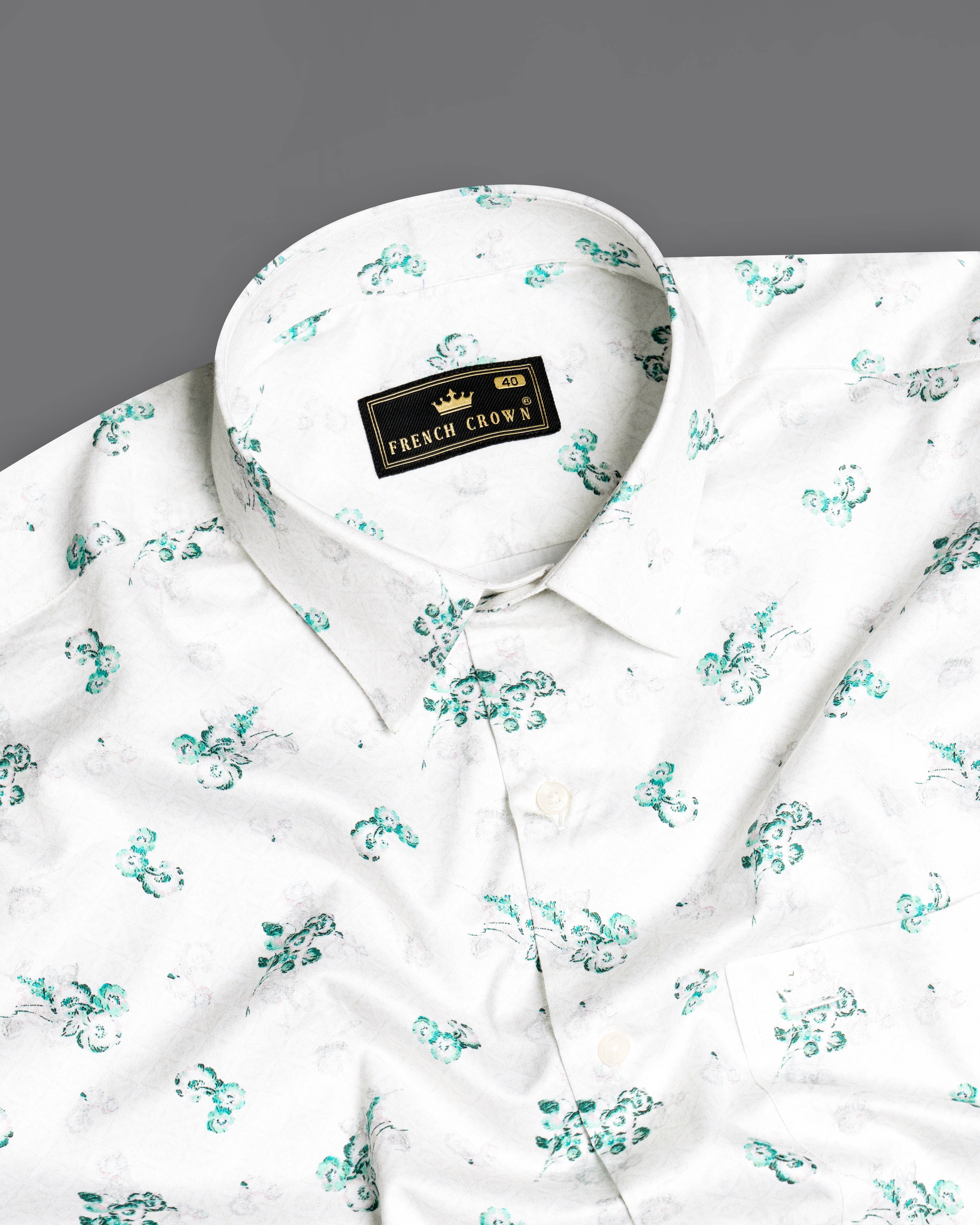 Bright White with Chinook Green Ditsy Printed Super Soft Premium Cotton Shirt 9529-38, 9529-H-38, 9529-39, 9529-H-39, 9529-40, 9529-H-40, 9529-42, 9529-H-42, 9529-44, 9529-H-44, 9529-46, 9529-H-46, 9529-48, 9529-H-48, 9529-50, 9529-H-50, 9529-52, 9529-H-52