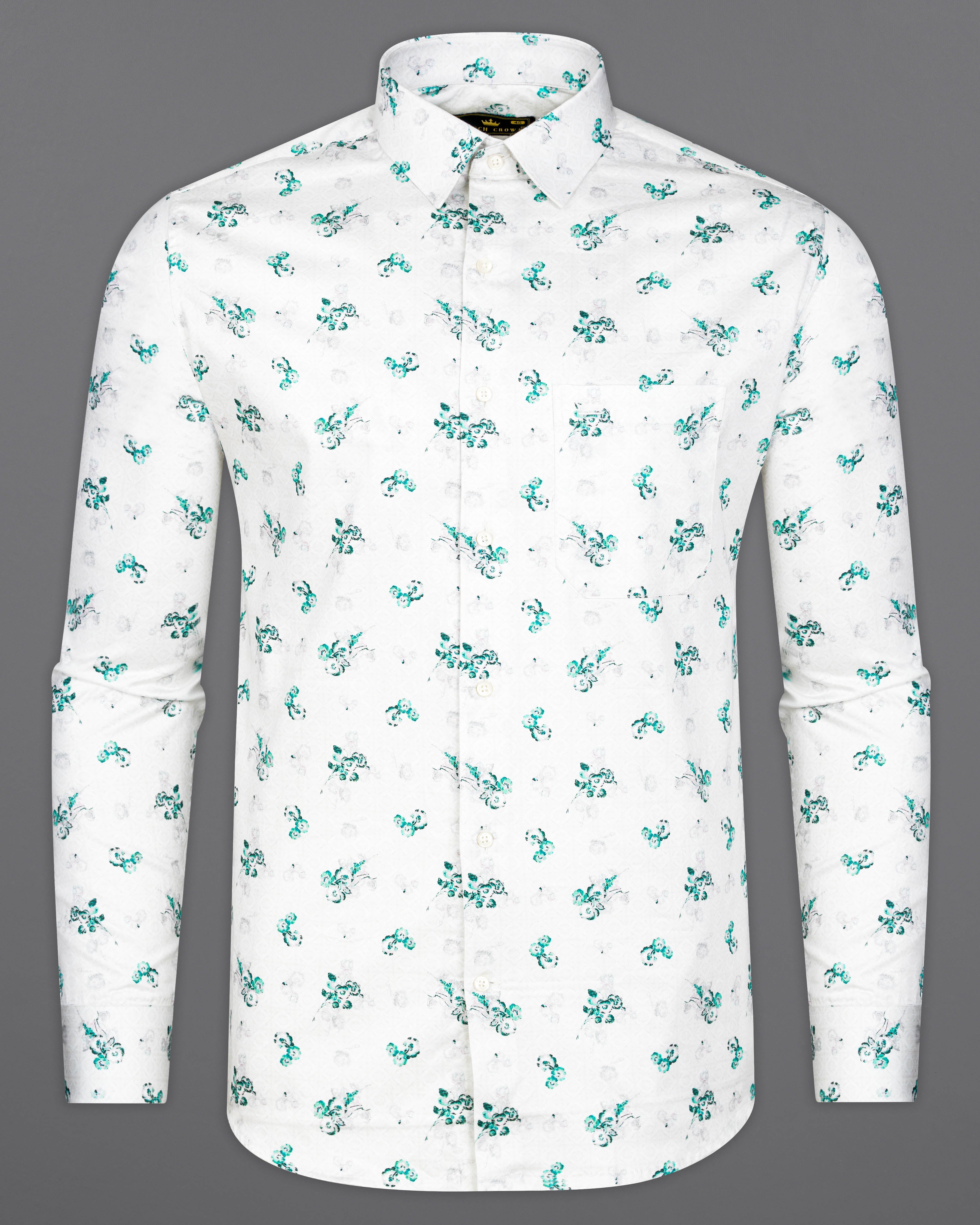 Bright White with Chinook Green Ditsy Printed Super Soft Premium Cotton Shirt 9529-38, 9529-H-38, 9529-39, 9529-H-39, 9529-40, 9529-H-40, 9529-42, 9529-H-42, 9529-44, 9529-H-44, 9529-46, 9529-H-46, 9529-48, 9529-H-48, 9529-50, 9529-H-50, 9529-52, 9529-H-52
