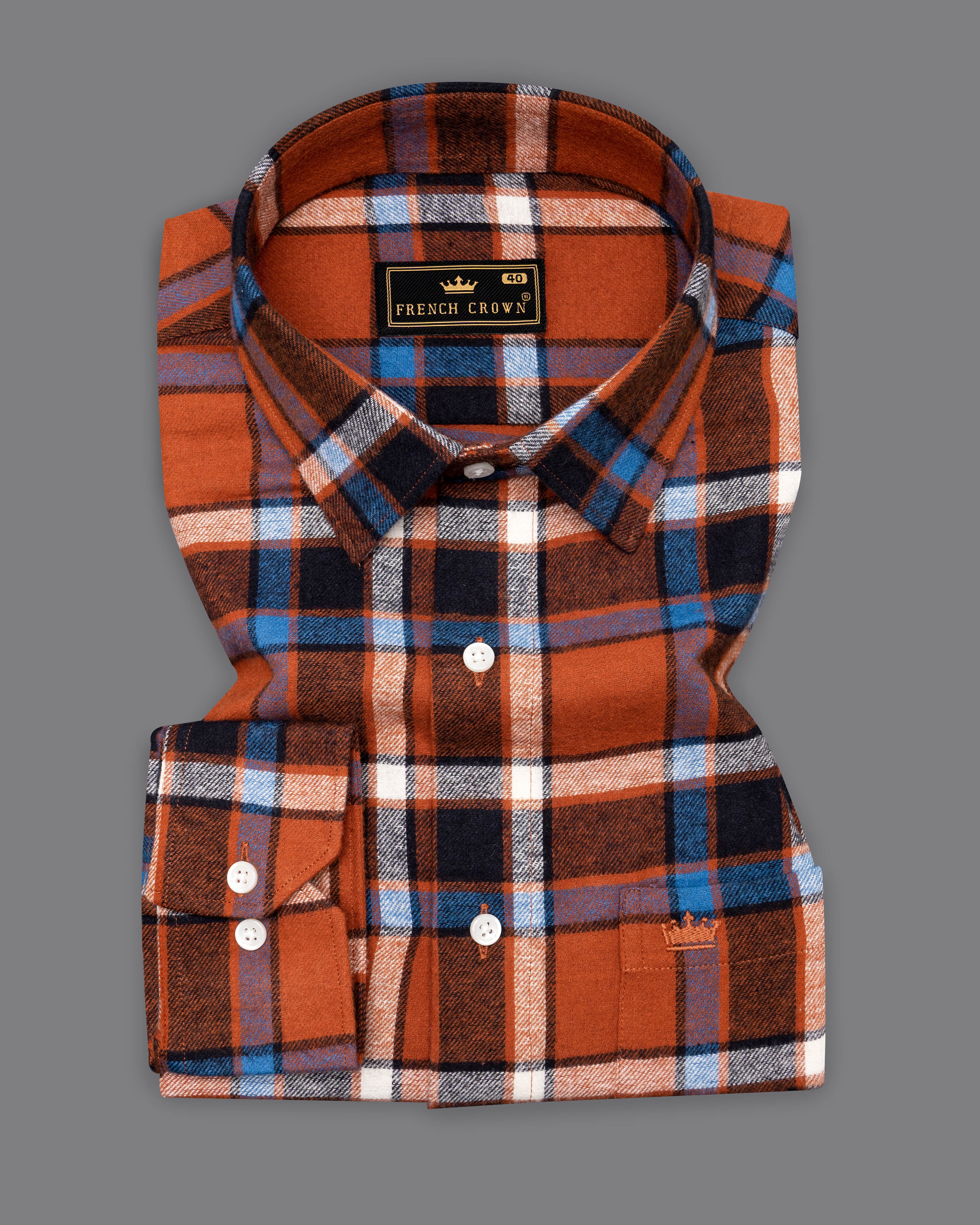 Sienna Brown with Black and Havelock Blue Plaid Flannel Overshirt 9537-OS-38, 9537-OS-H-38, 9537-OS-39, 9537-OS-H-39, 9537-OS-40, 9537-OS-H-40, 9537-OS-42, 9537-OS-H-42, 9537-OS-44, 9537-OS-H-44, 9537-OS-46, 9537-OS-H-46, 9537-OS-48, 9537-OS-H-48, 9537-OS-50, 9537-OS-H-50, 9537-OS-52, 9537-OS-H-52